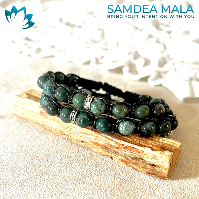 Tibetan tamashii-style bracelet in moss agate