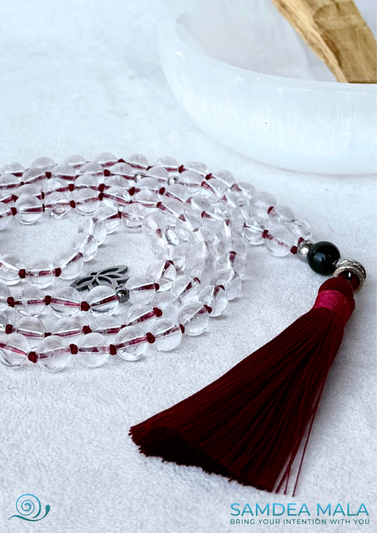 Spiritual Sphatik Mala Beads – 108 Clear Quartz Prayer Beads for Om Mani Padme Hum Mantra