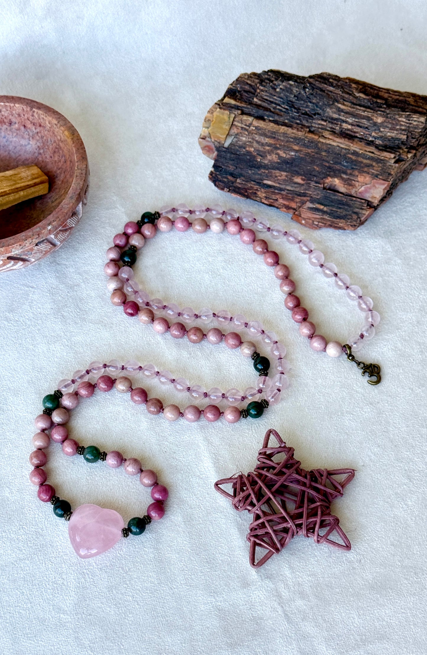 108 Ho oponopono Mala beads - ho oponopono mediatation, hand knotted mala, heart charkra, spiritual mala, handmade mala necklace, made in US - Samdea Mala