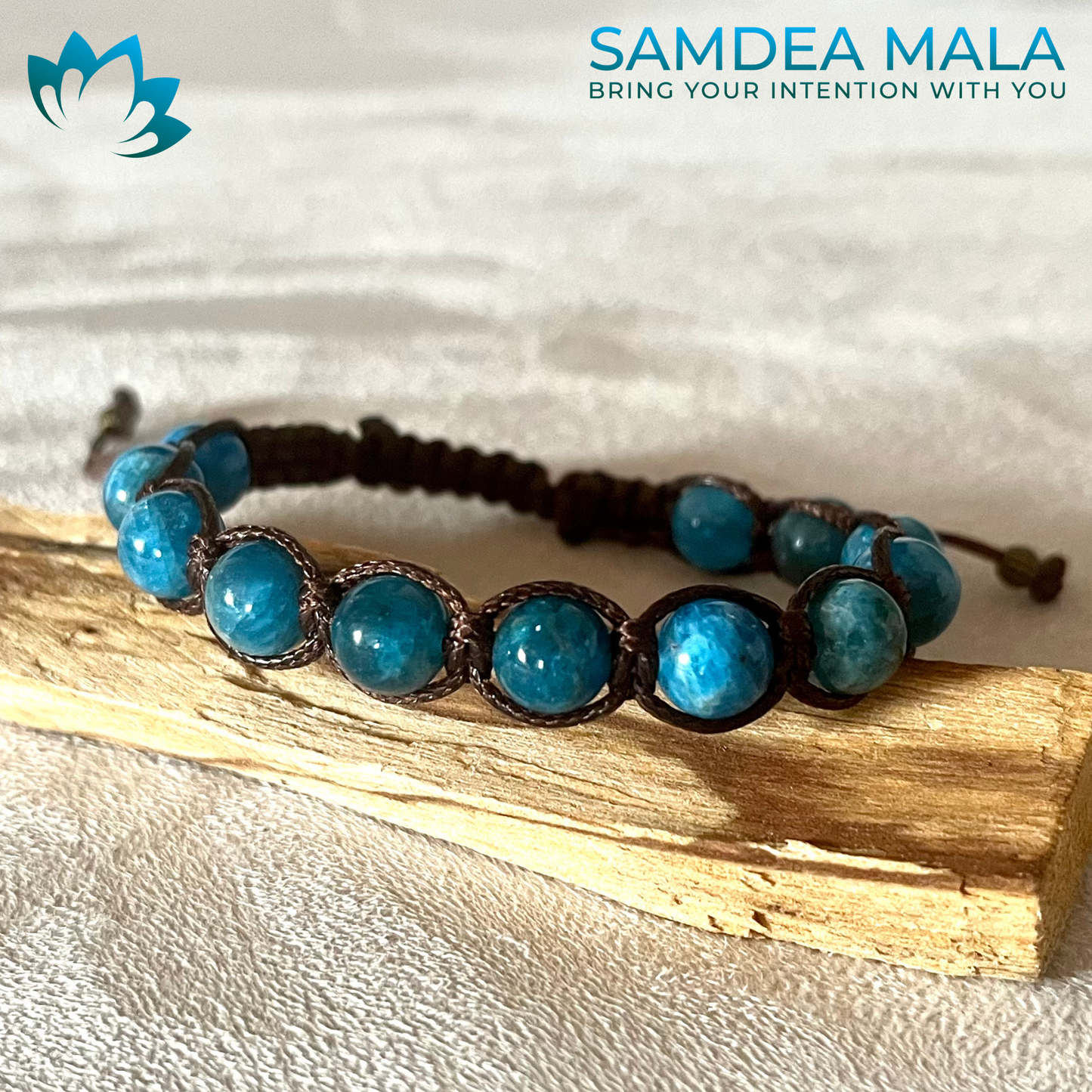Tibetan Tamashii-Style Bracelet and Mini Bracelet in Apatite - meditation bracelet, intention bracelets, custom mala, tibetan wrist mala, energy crystals bracelets, spiritual mala, bracelets with crystals, custom mala bracelet, natural gemstones bracelets - Samdea Mala