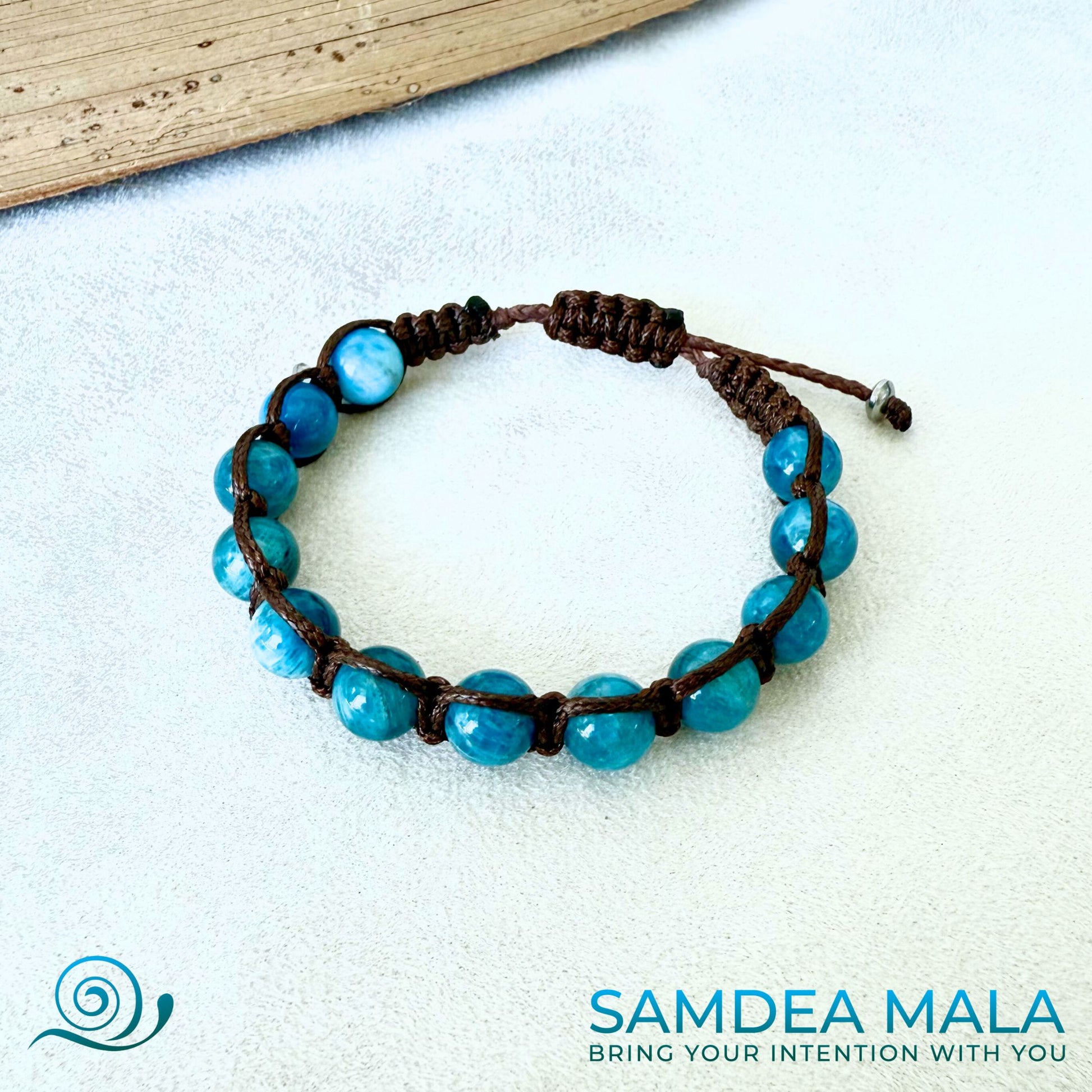 Meditation bracelet beads, Blue Apatite Tibetan bracelet for self-confidence. Shamballa blue bracelet, Tamashii style beads.