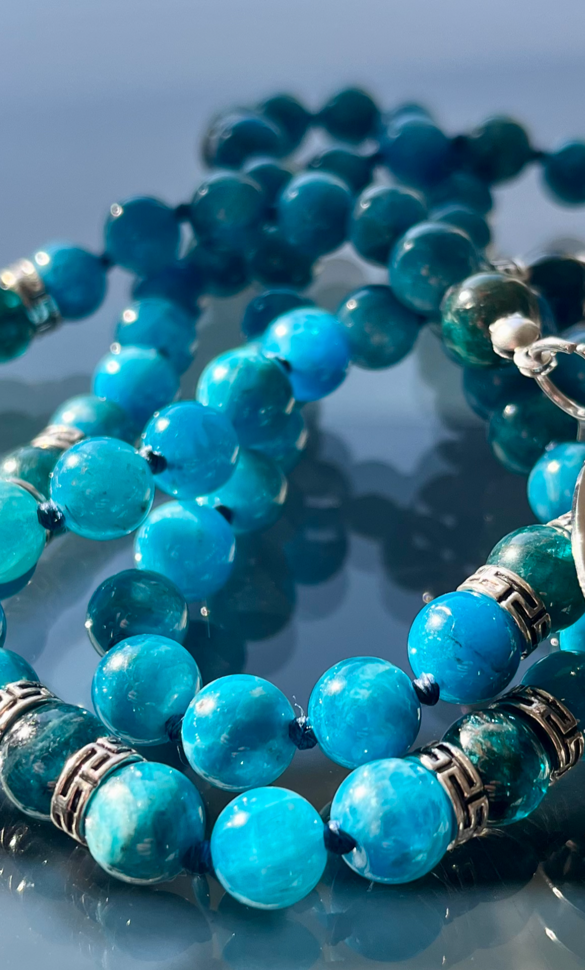 Apatite Mala Beads Necklace Handmade – Meditation Jewelry for Clarity and Focus - meditation bracelet, intention bracelets, custom mala, tibetan wrist mala, energy crystals bracelets, spiritual mala, bracelets with crystals, custom mala bracelet, natural gemstones bracelets - Samdea Mala