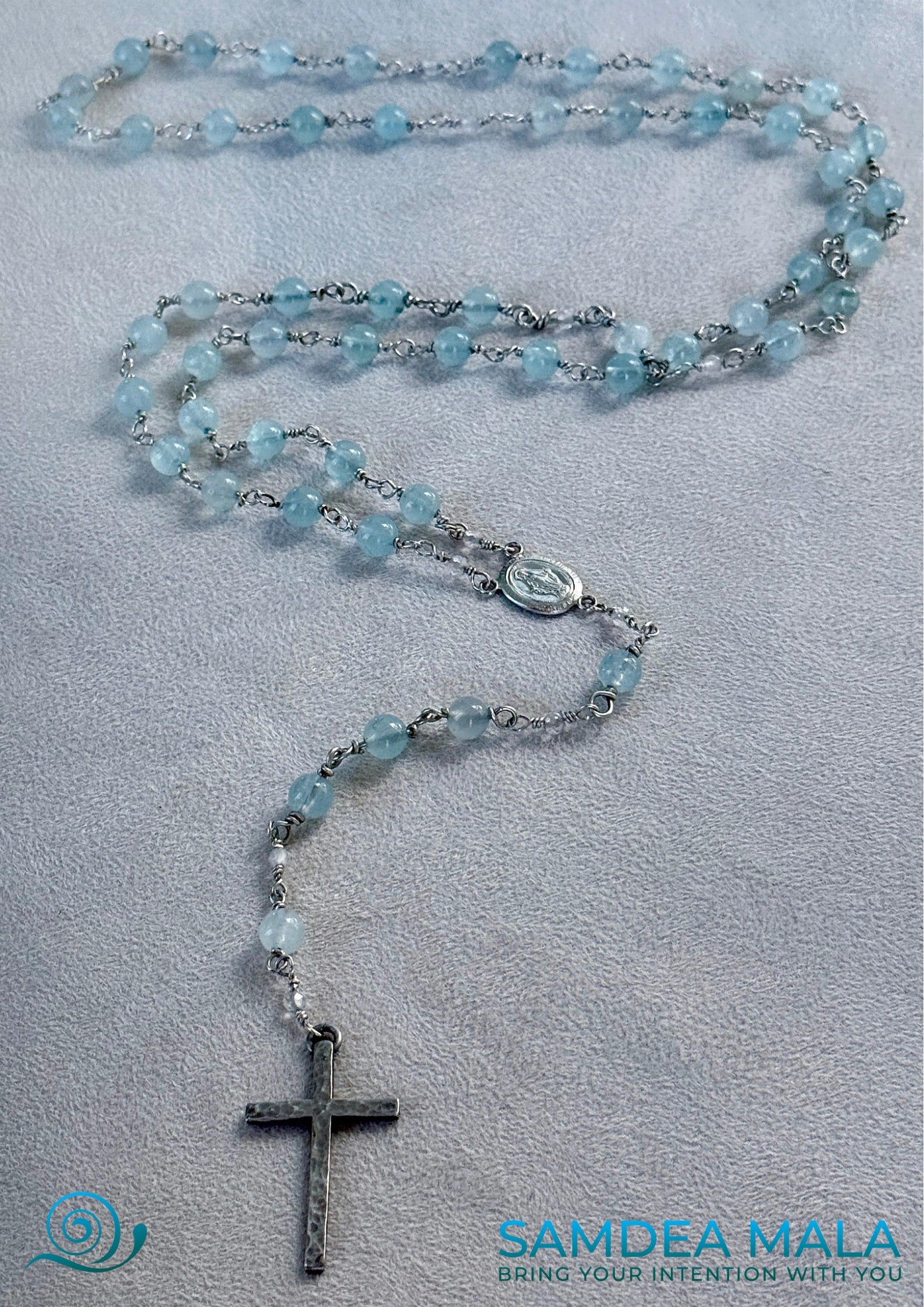 Italian Rosary, Roman Church Rosary, Samdea Mala handmade sterling silver rosary with aquamarine and clear quartz Catholic rosary with vintage silver cross, made in US. Handmade Catholic rosary. Handmade Rosary, Semi Precious Stone Rosary, Catholic Prayer Beads, Christian Meditation Beads, Spiritual Gift, Unique Rosary, Faith Jewelry, Rosary Necklace