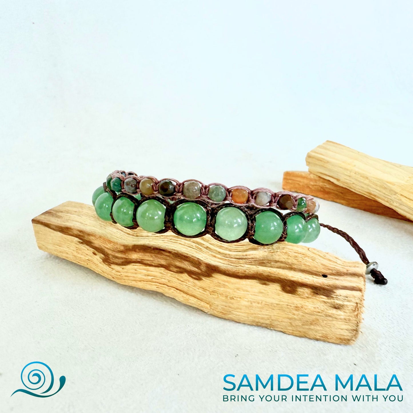 Aventurine bracelet for heart chakra and renewal. Tibetan green bracelet with bown cord, spiritual jewelry for your intention of tranformation.