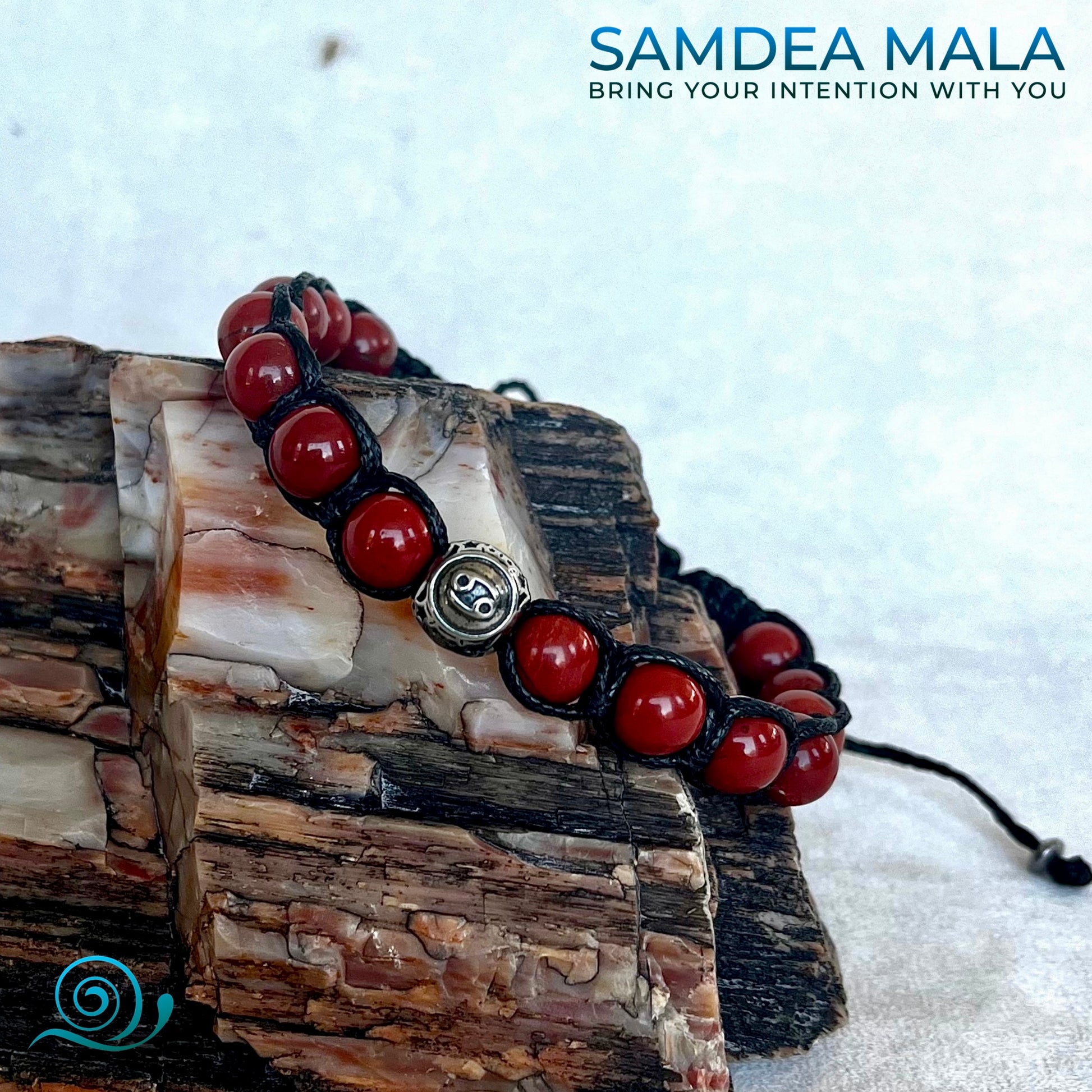 Tibetan Tamashii-Style Bracelet for Cancer – Red Jasper for Grounding & Emotional Balance - Zodiac Bracelet, meditation bracelet, intention bracelets, tibetan wrist mala, energy crystals bracelets, spiritual gift, bracelets with crystals, custom mala bracelet, natural gemstones bracelets - Samdea Mala