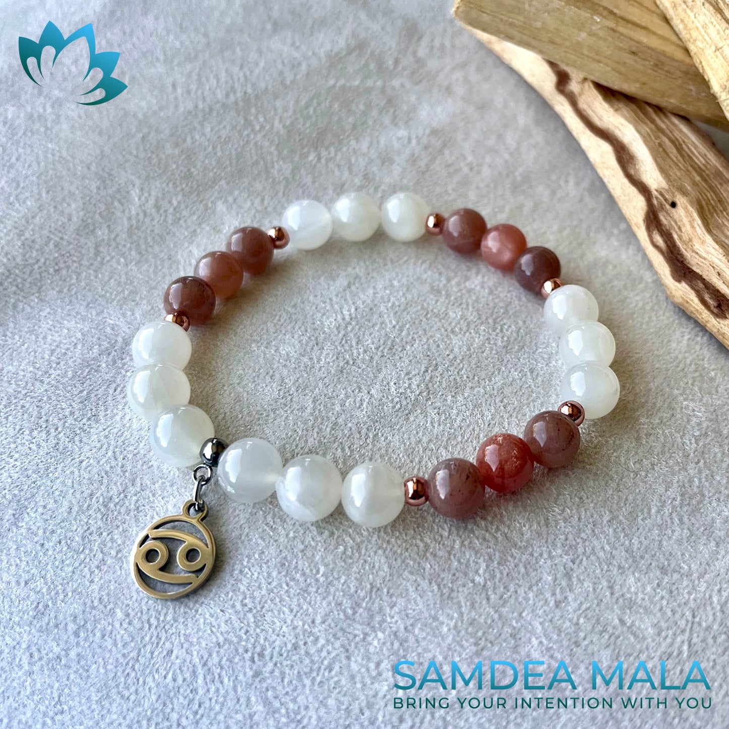 Cancer Zodiac Bracelet – Moonstone for Intuition, Balance & Emotional Strength - meditation bracelet, intention bracelets,   energy crystals bracelets, bracelets with crystals, custom mala bracelet, natural gemstones bracelets - Samdea Mala