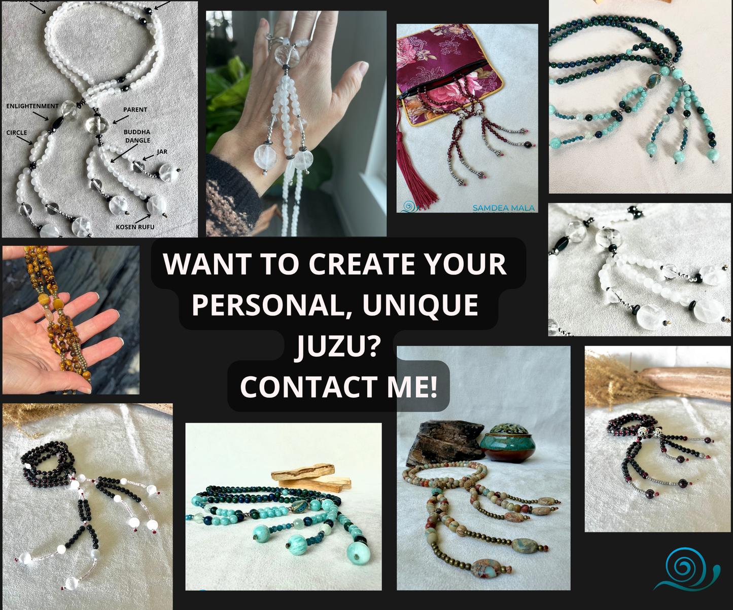 Custom Nichiren Buddhist Juzu handcrafted with natural gemstones – traditional Japanese prayer beads personalized for your spiritual practice and chanting meditation.