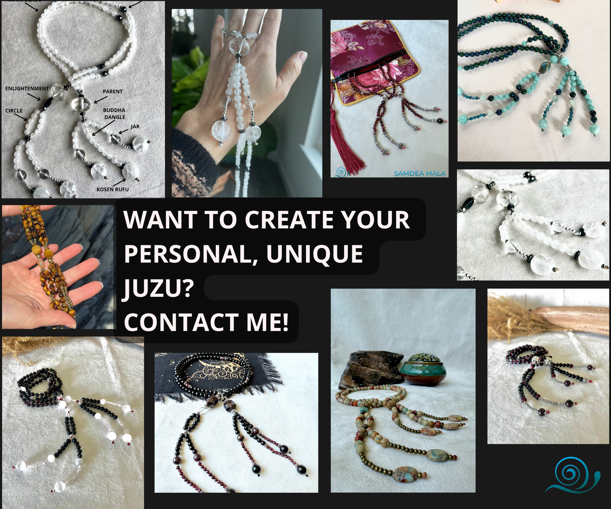 Custom Nichiren Buddhist Juzu handcrafted with natural gemstones – traditional Japanese prayer beads personalized for your spiritual practice and chanting meditation.