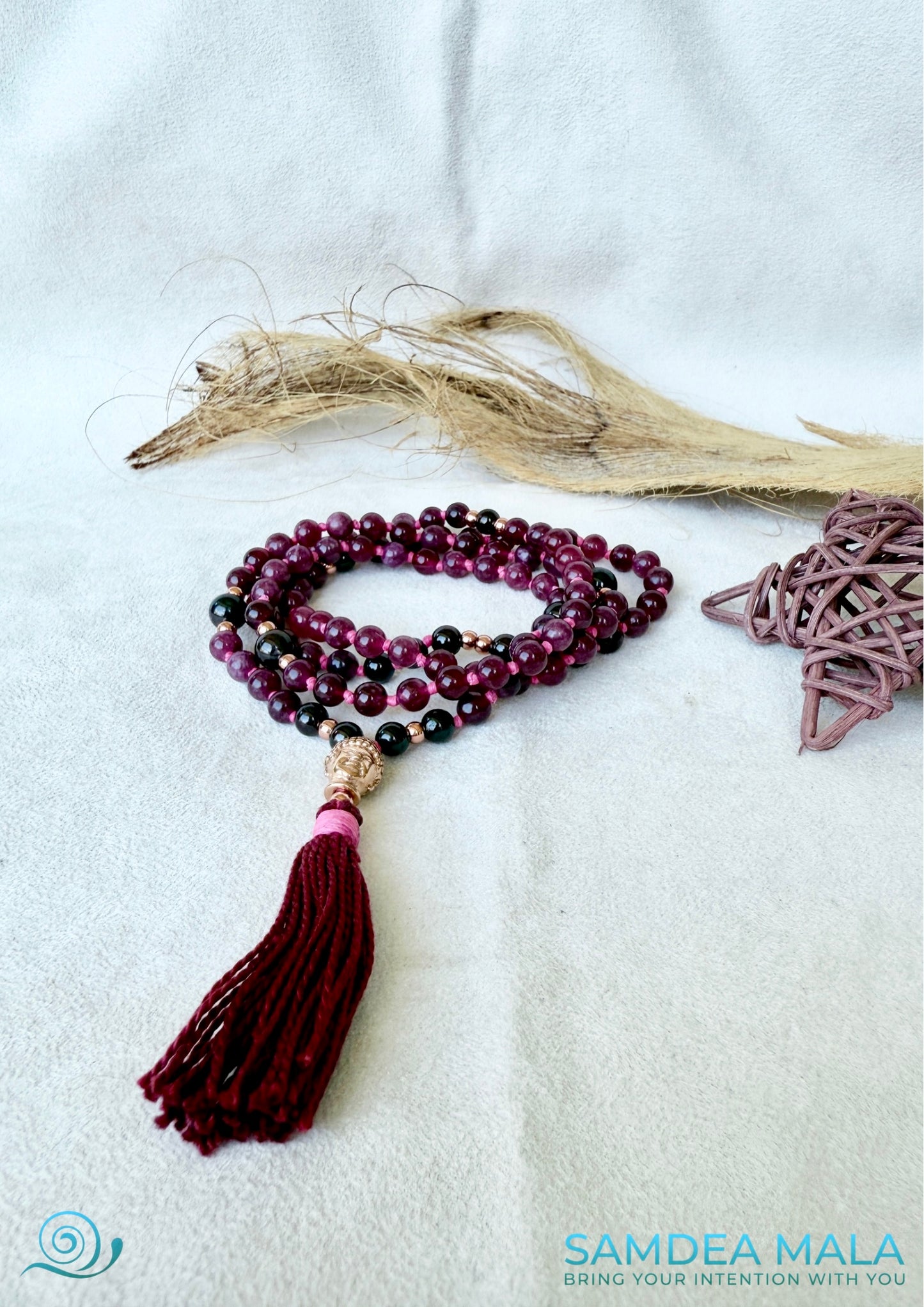 Close-up of garnet beads – rich red color with natural shine and smooth polish