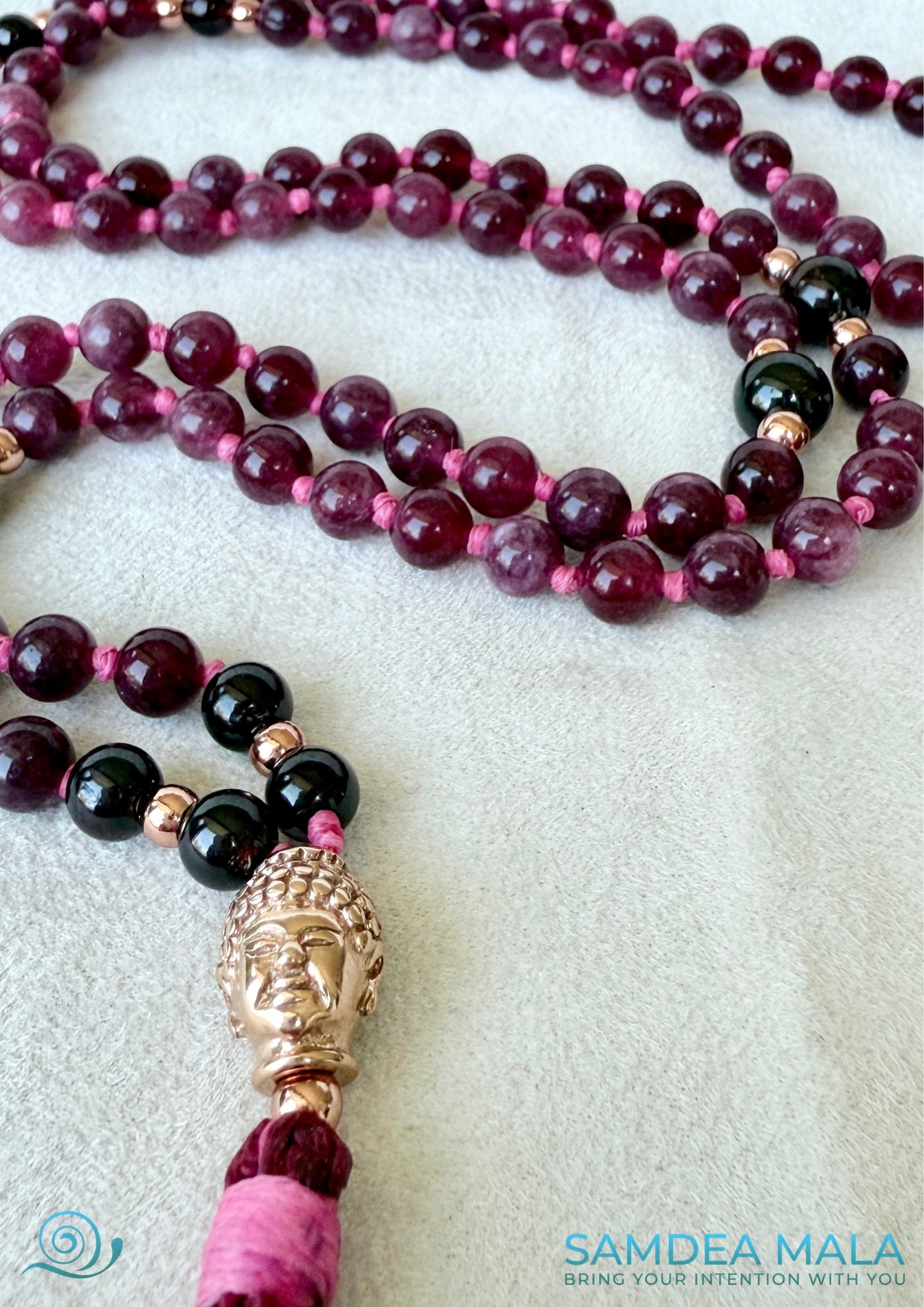 Gold Buddha meru - detail of a 108 mala beads for meditation in garner: it bring the light and self esteem