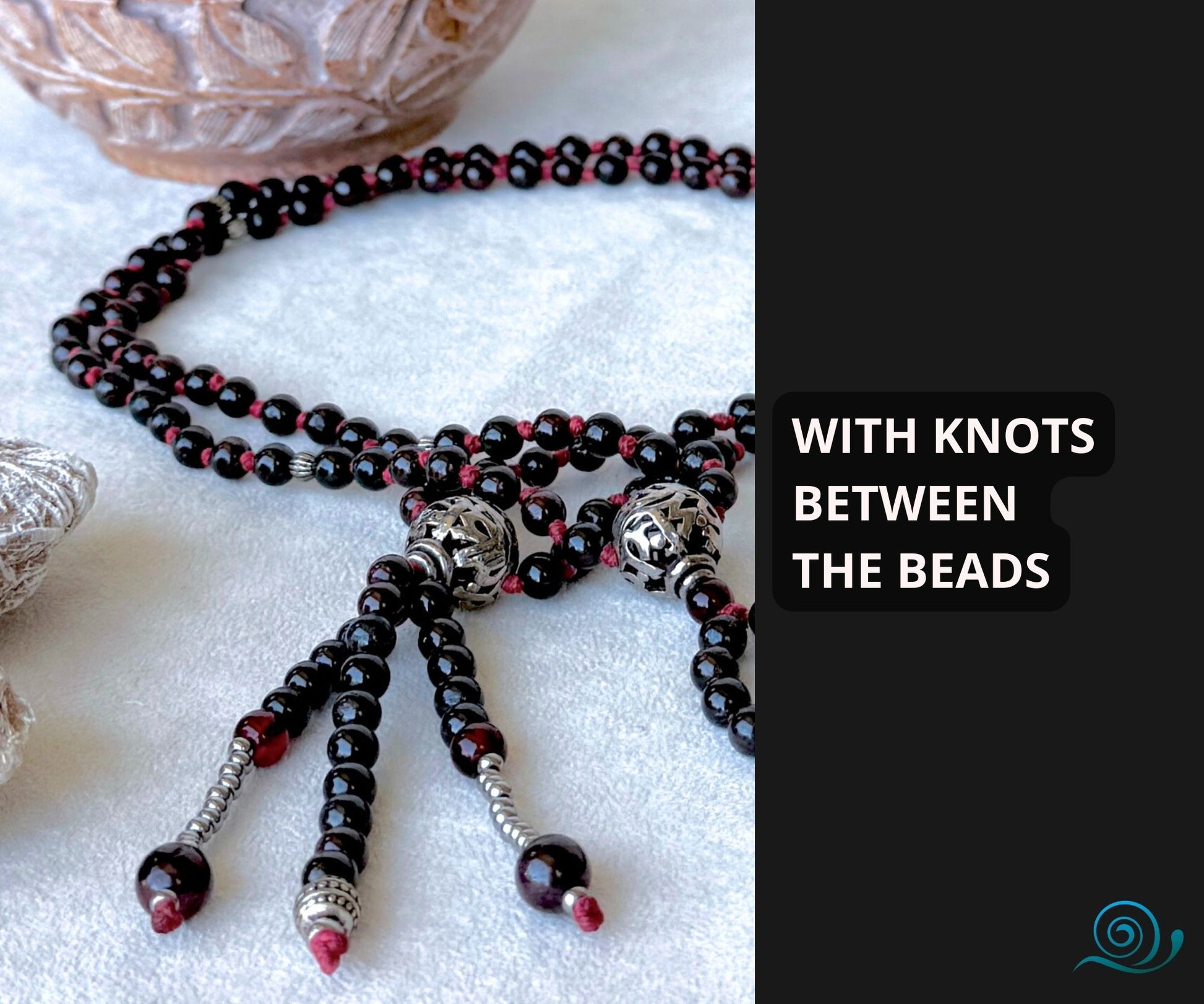 Custom Juzu - Hand knotted Nichiren Buddhist Prayer Beads with knots- custom mala, spiritual gemstones in garnet by Samdea Mala