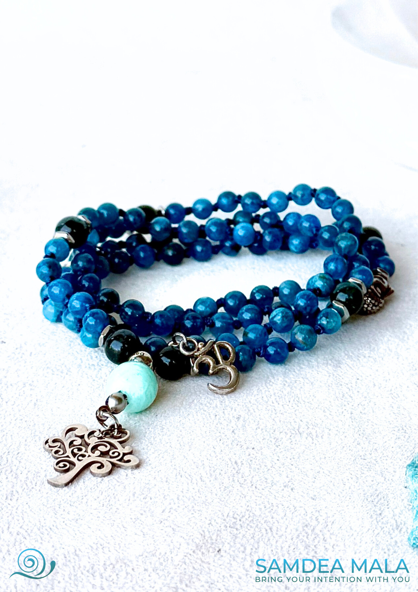 Handmade mala in genuine A-grade Apatite for clarity, motivation, and personal growth by Samdea mala