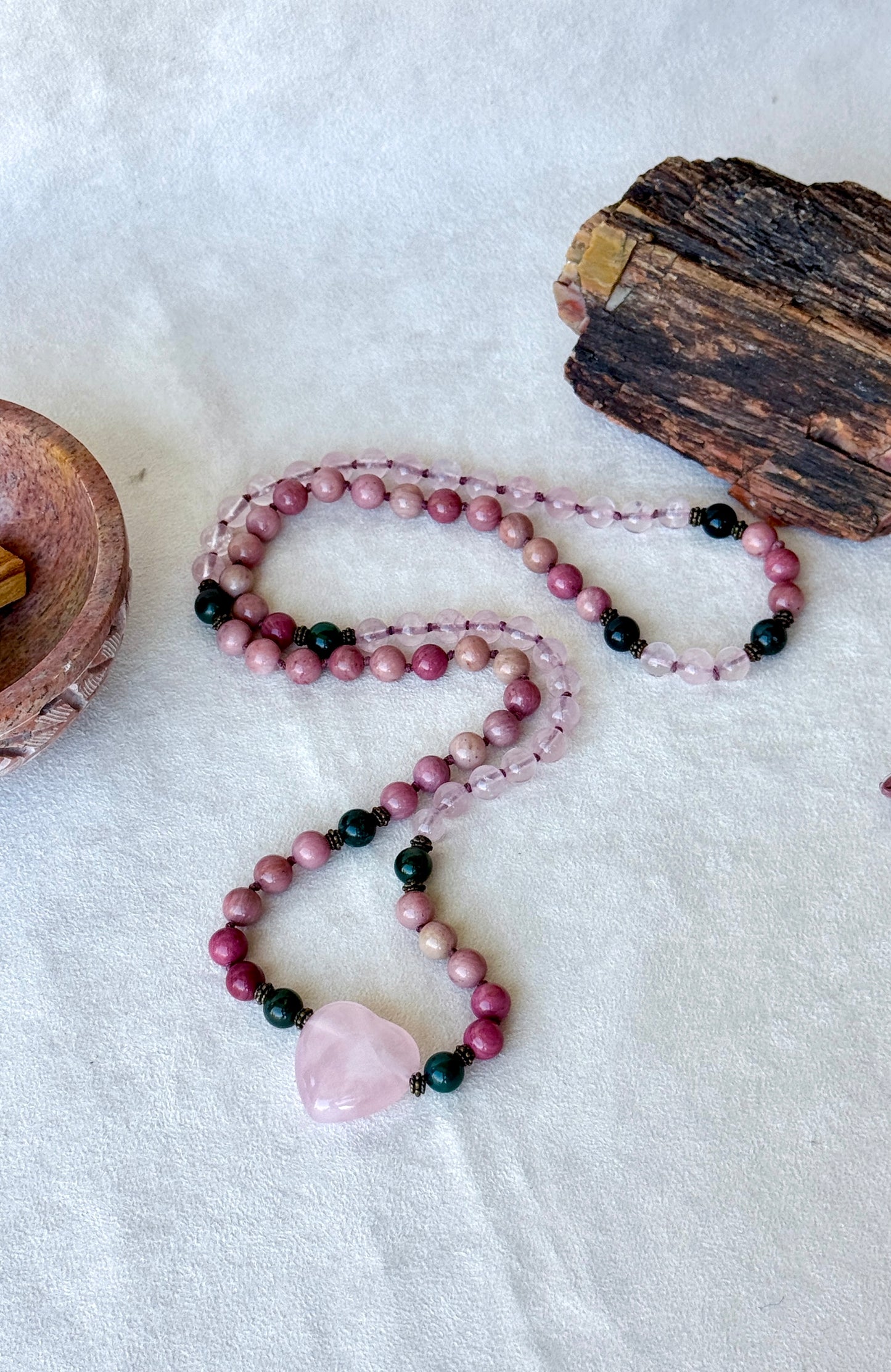 Ho oponopono Mala beads - ho oponopono mediatation, hand knotted mala, heart charkra, spiritual mala, handmade mala, made in US - Samdea Mala - 81 beads mala