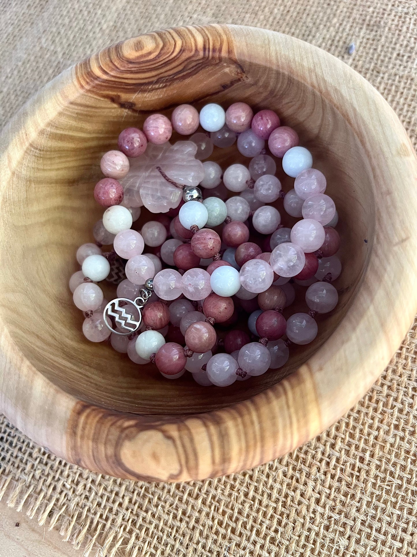 Mala for Aquarius - rose - meditation bracelet, intention bracelets, custom mala, tibetan wrist mala, energy crystals bracelets, spiritual mala, bracelets with crystals, custom mala bracelet, natural gemstones bracelets - Samdea Mala