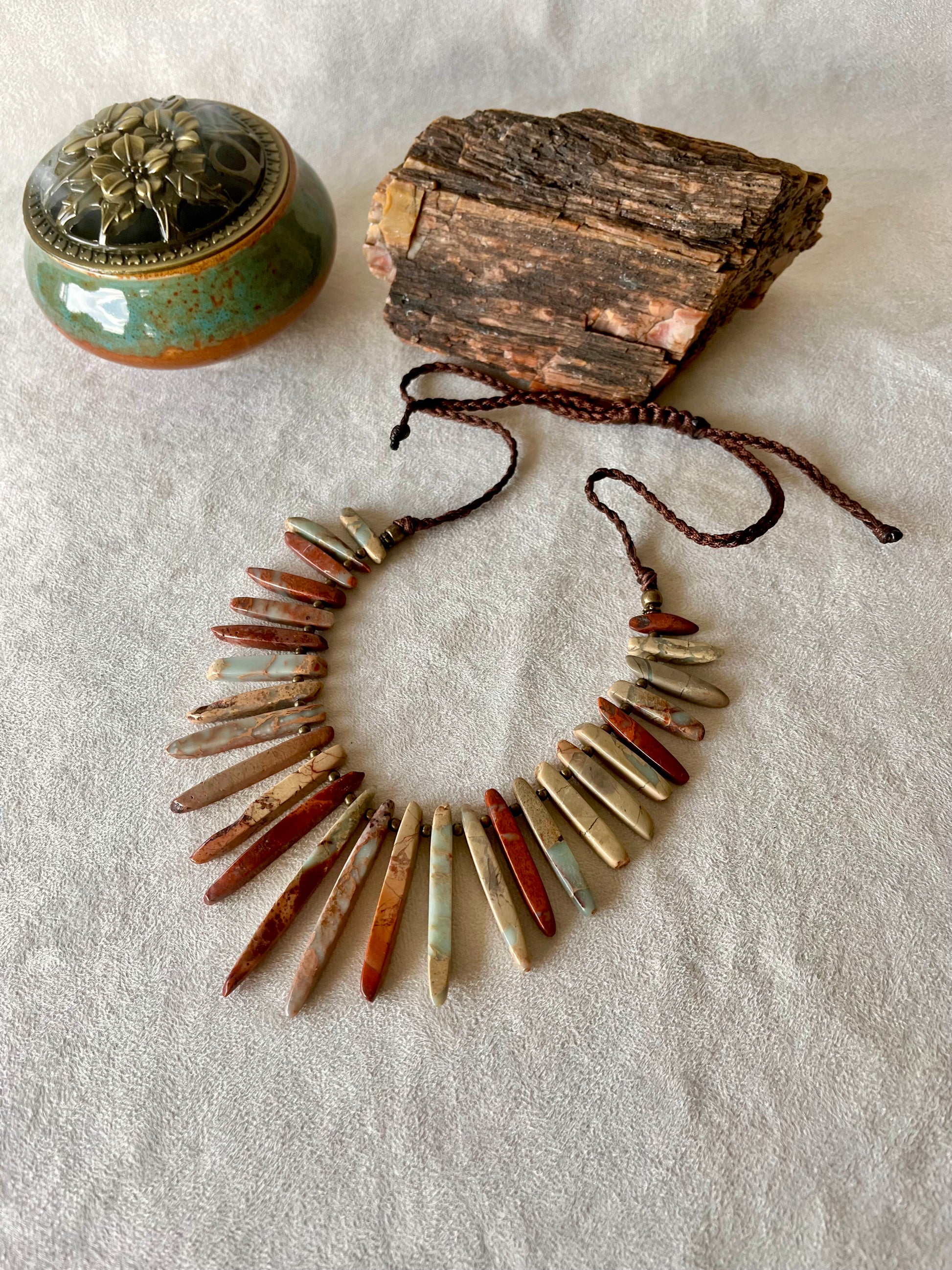 Roots Necklace in Sea Jasper - meditation bracelet, intention bracelets, custom mala, tibetan wrist mala, energy crystals bracelets, spiritual mala, bracelets with crystals, custom mala bracelet, natural gemstones bracelets - Samdea Mala