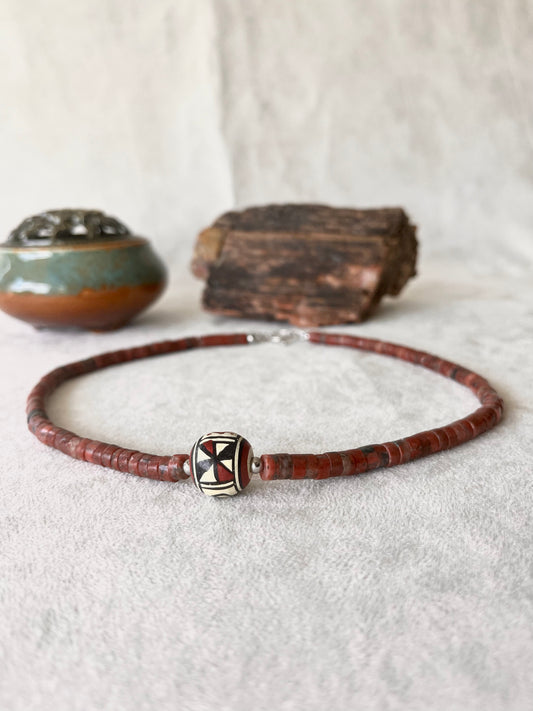 Roots Necklace in Red Jasper Heishi
