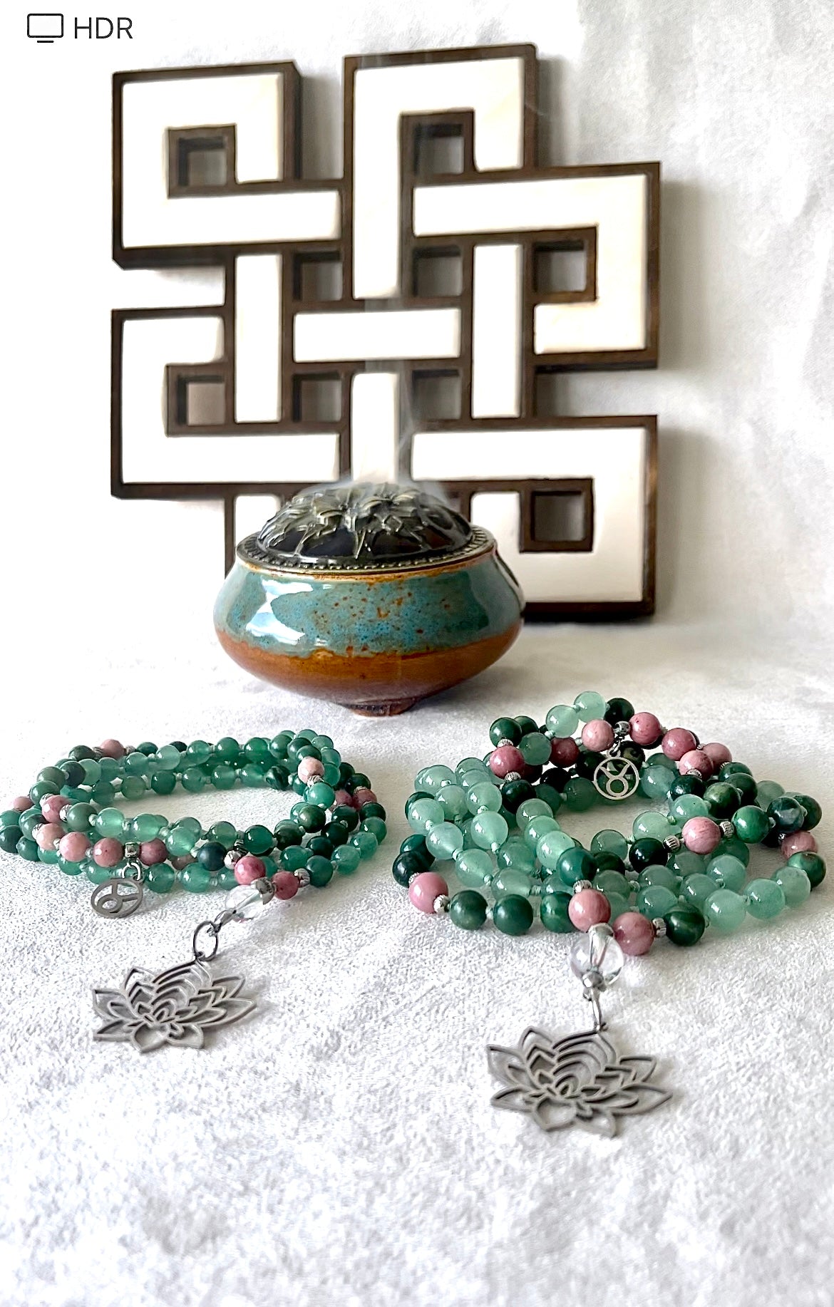 Mala Beads Necklace Handmade – Taurus Mala in Green Aventurine, Jade & Rhodonite - meditation bracelet, intention bracelets, custom mala, tibetan wrist mala, energy crystals bracelets, spiritual mala, bracelets with crystals, custom mala bracelet, natural gemstones bracelets - Samdea Mala