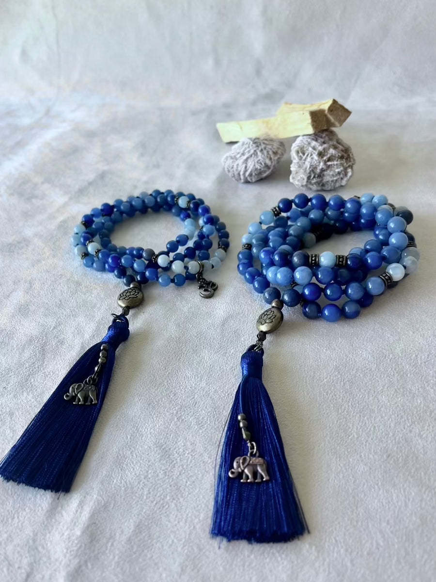 Mala So Ham in Blue Aventurine and Aquamarine - meditation bracelet, intention bracelets, custom mala, tibetan wrist mala, energy crystals bracelets, spiritual mala, bracelets with crystals, custom mala bracelet, natural gemstones bracelets - Samdea Mala