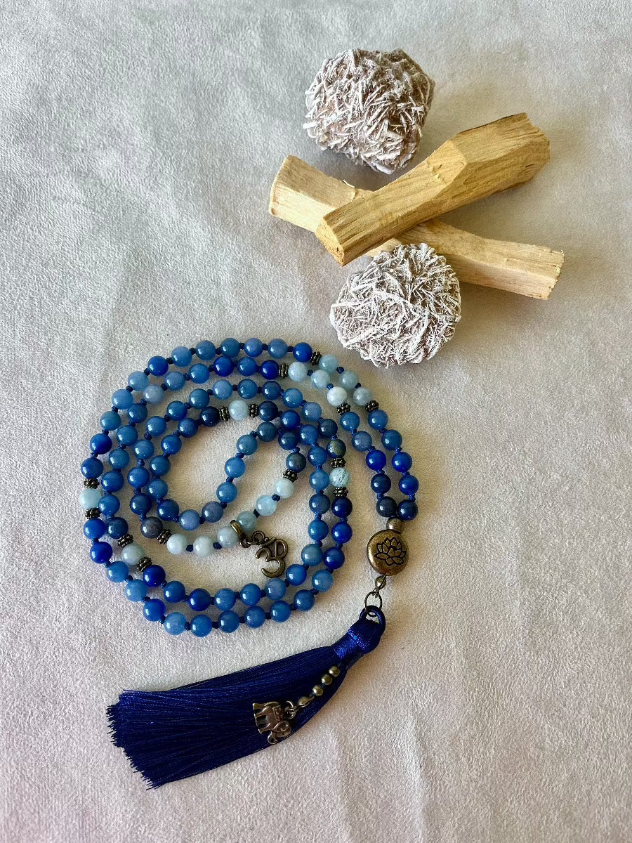Mala So Ham in Blue Aventurine and Aquamarine - meditation bracelet, intention bracelets, custom mala, tibetan wrist mala, energy crystals bracelets, spiritual mala, bracelets with crystals, custom mala bracelet, natural gemstones bracelets - Samdea Mala