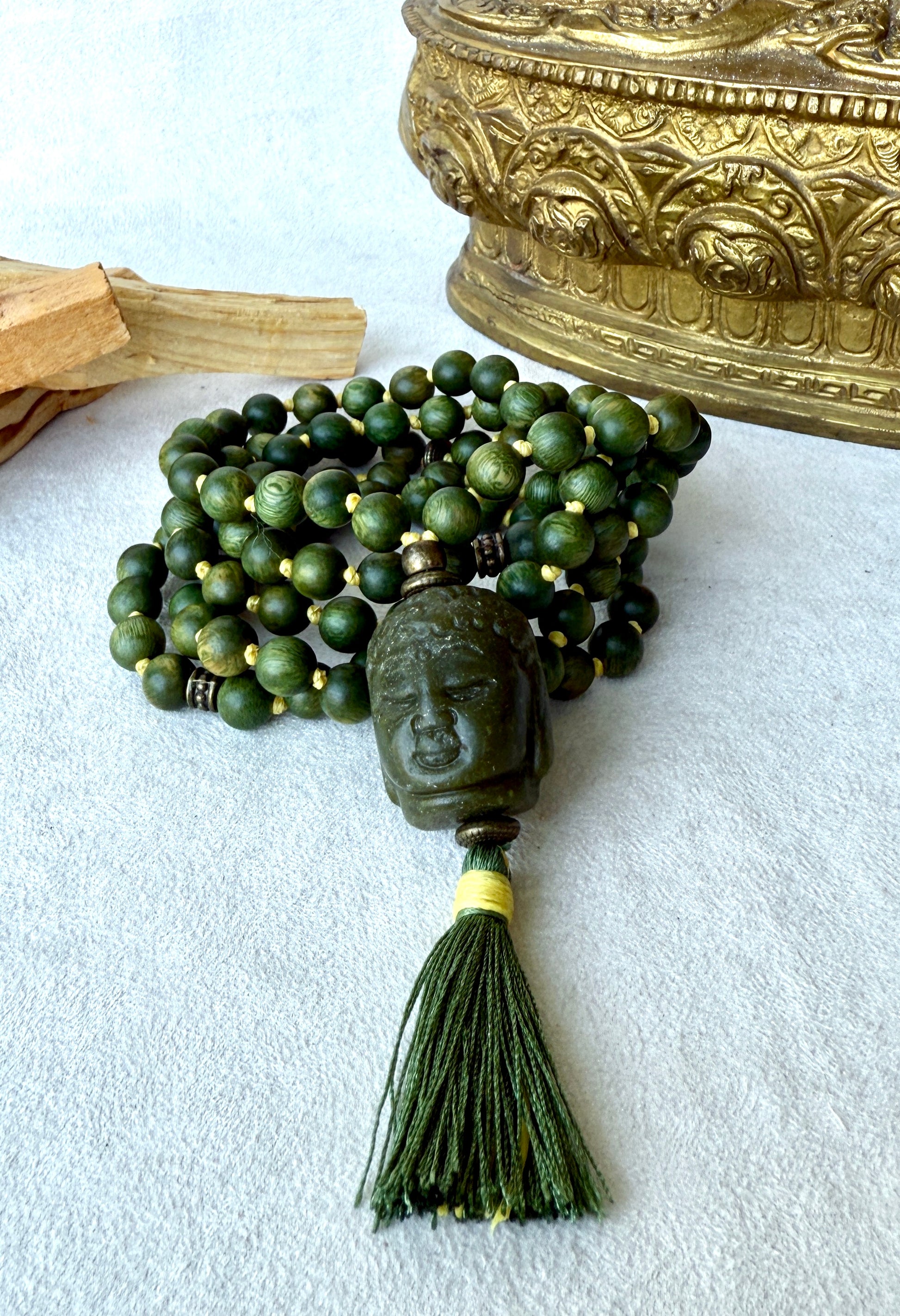 Sandalwood Mala Beads with Jade Buddha Pendant - Samdea Mala