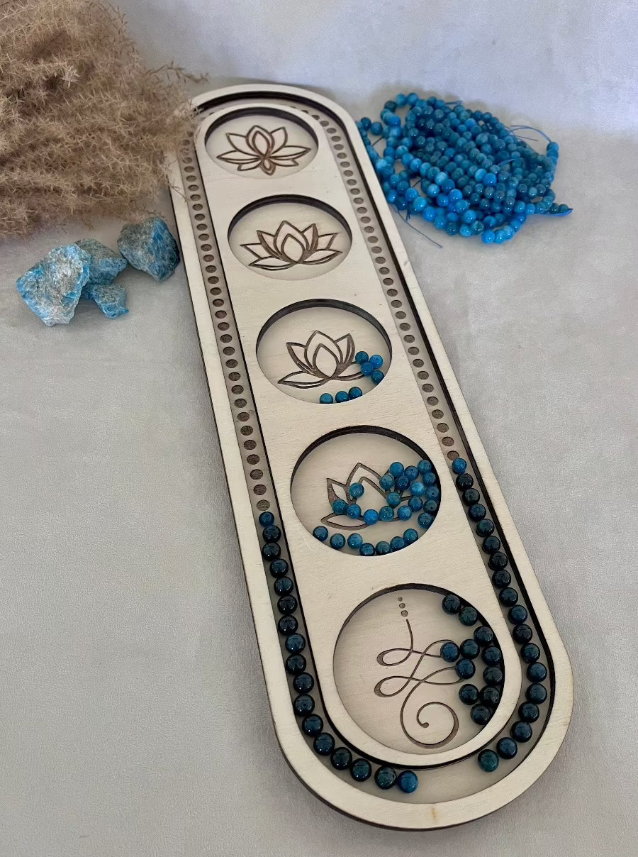 Mala Board Unalome and Lotus - meditation bracelet, intention bracelets, custom mala, tibetan wrist mala, energy crystals bracelets, spiritual mala, bracelets with crystals, custom mala bracelet, natural gemstones bracelets - Samdea Mala