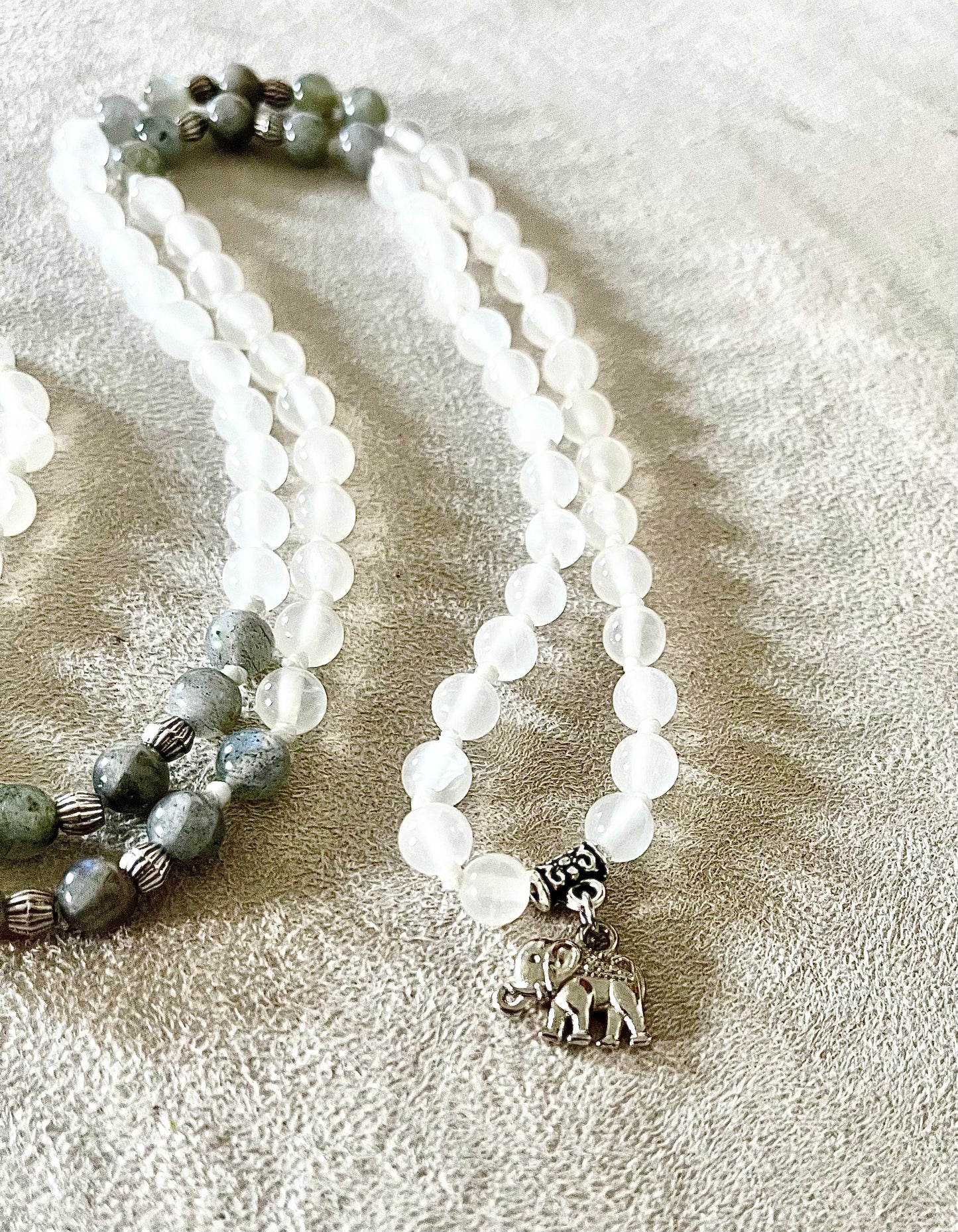 Mini mala in selenite, labradorite and clear quartz