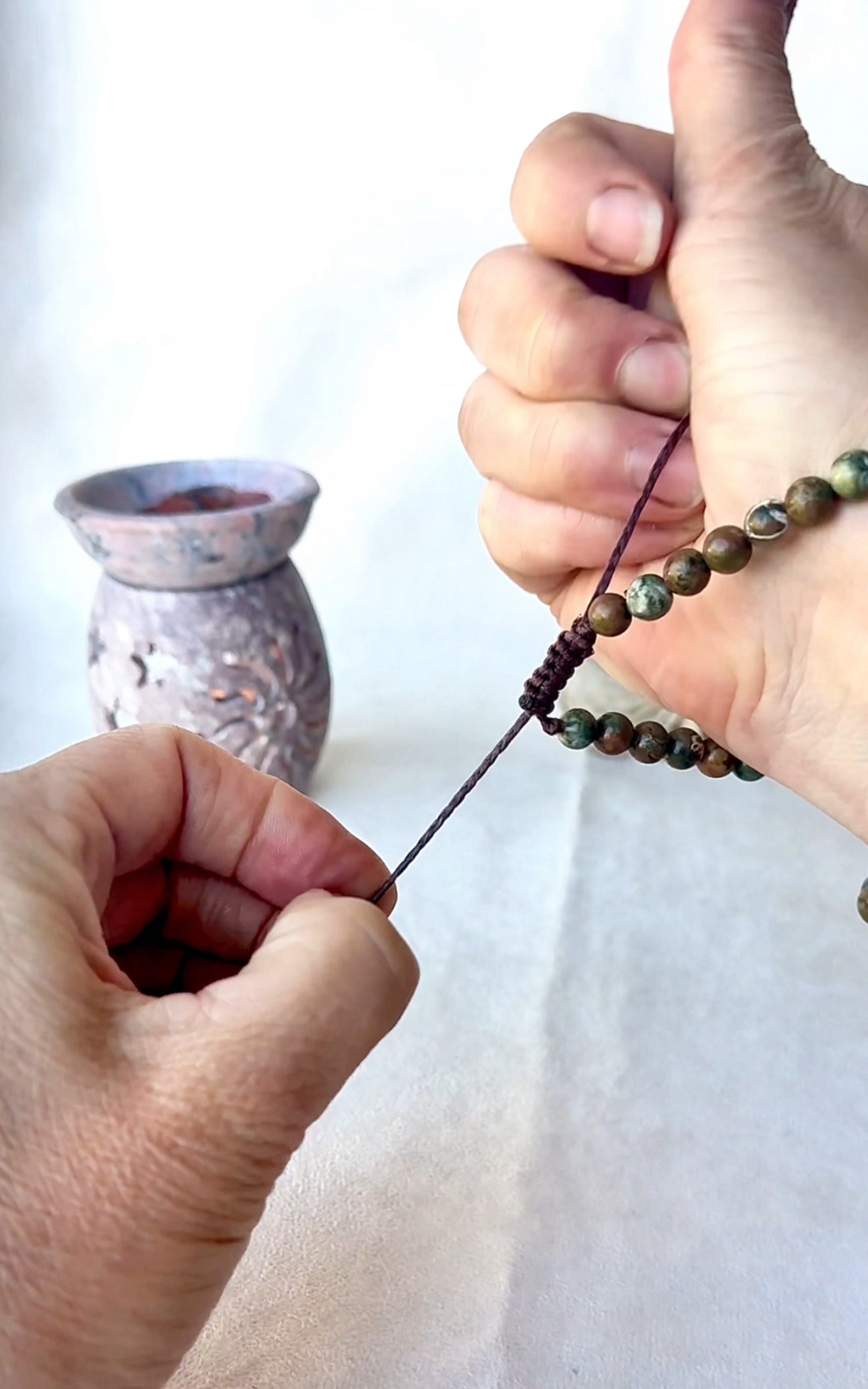 Rhyolite Jasper Mala Wrap Bracelet with Small Lotus Charm – Grounding Spiritual Jewelry - Samdea Mala