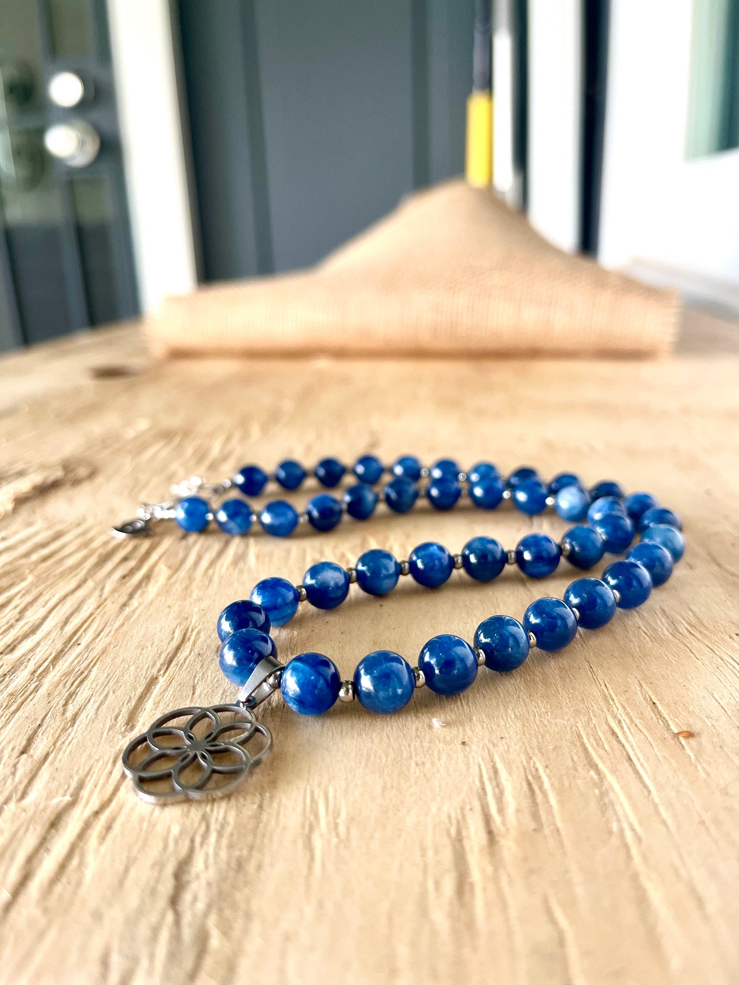 Kyanite necklace with seed of life pendant