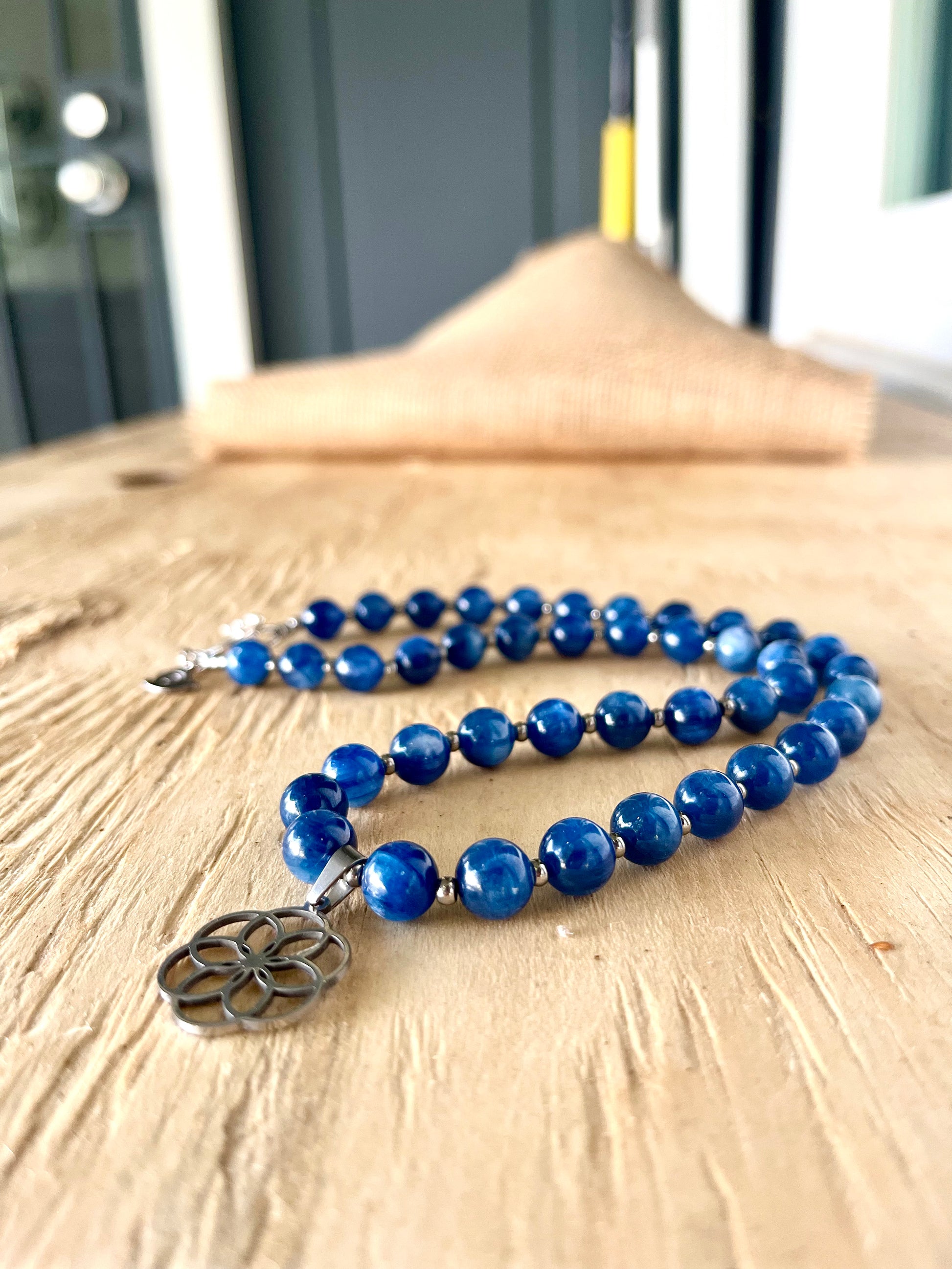 Kyanite necklace with seed of life pendant