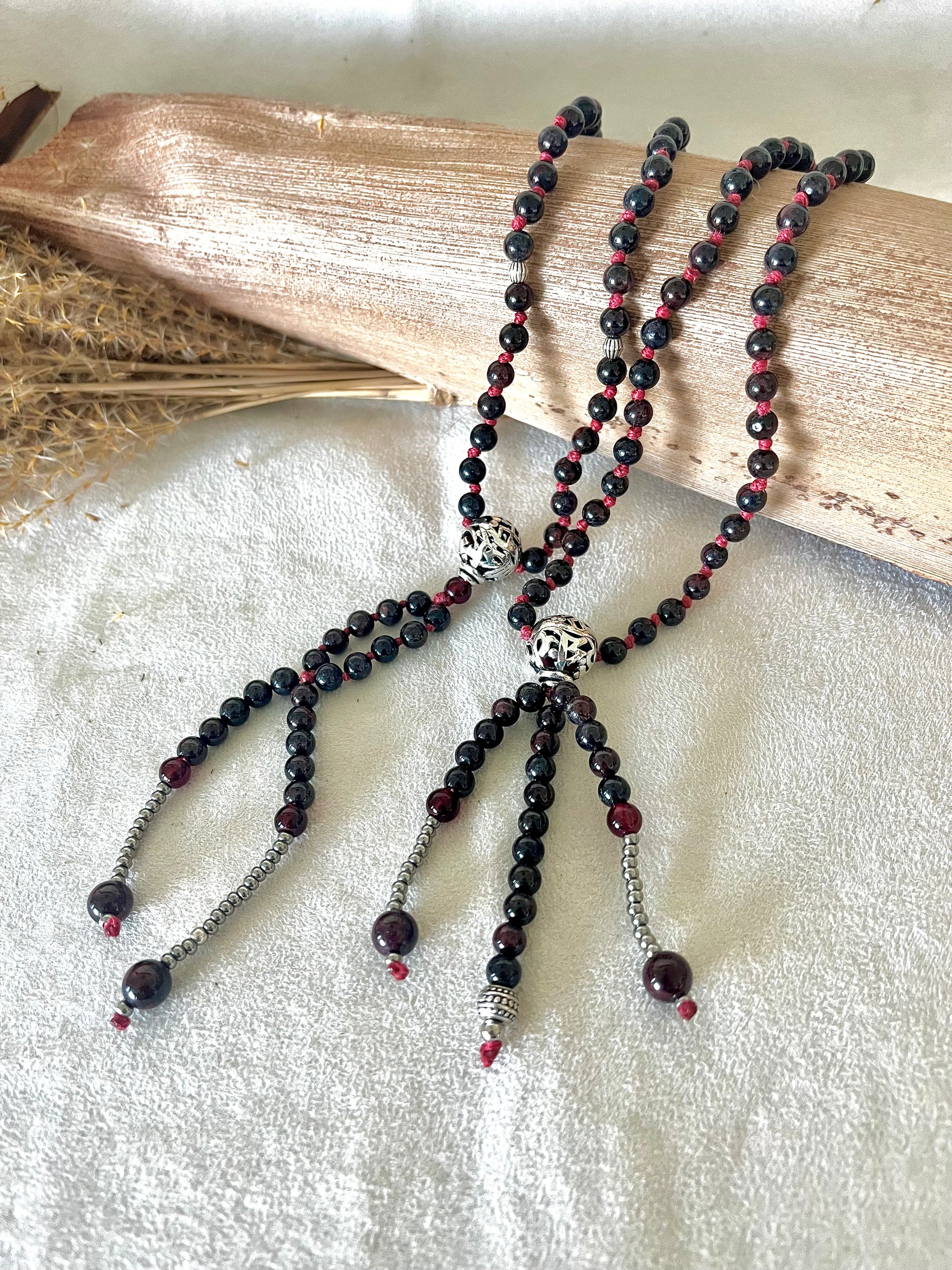 Custom Juzu - Nichiren Buddhist Prayer Beads - custom mala, spiritual gemstones in garnet