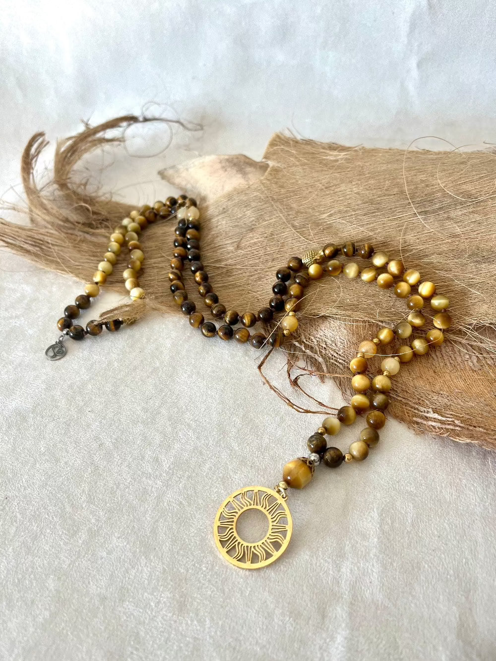 Mala Beads Necklace Handmade – Leo Mala in Tiger’s Eye and Yellow Jade for Strength & Creativity - meditation bracelet, intention bracelets, custom mala, tibetan wrist mala, energy crystals bracelets, spiritual mala, bracelets with crystals, custom mala bracelet, natural gemstones bracelets - Samdea Mala
