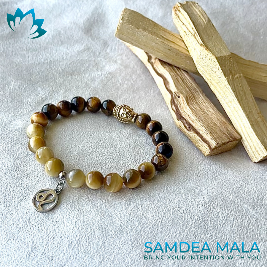 Leo Zodiac Bracelet – Tiger’s Eye for Strength, Creativity & Solar Power - meditation bracelet with Buddha, intention bracelets,  energy crystals bracelets, bracelets with crystals, custom mala bracelet, natural gemstones bracelets - Samdea Mala