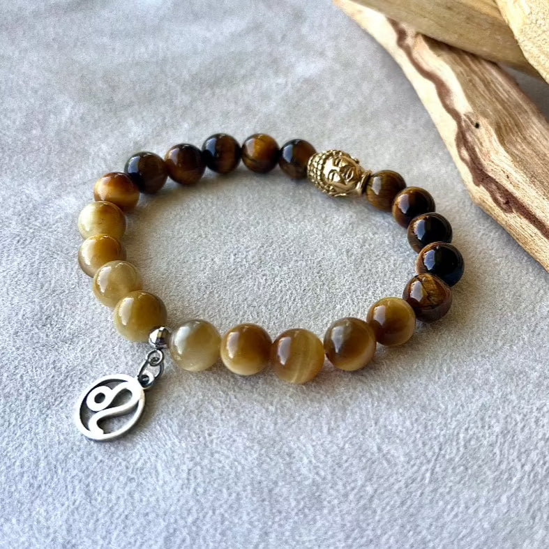 Leo Zodiac Bracelet – Tiger’s Eye for Strength, Creativity & Solar Power - meditation bracelet with Buddha, intention bracelets,  energy crystals bracelets, bracelets with crystals, custom mala bracelet, natural gemstones bracelets - Samdea Mala