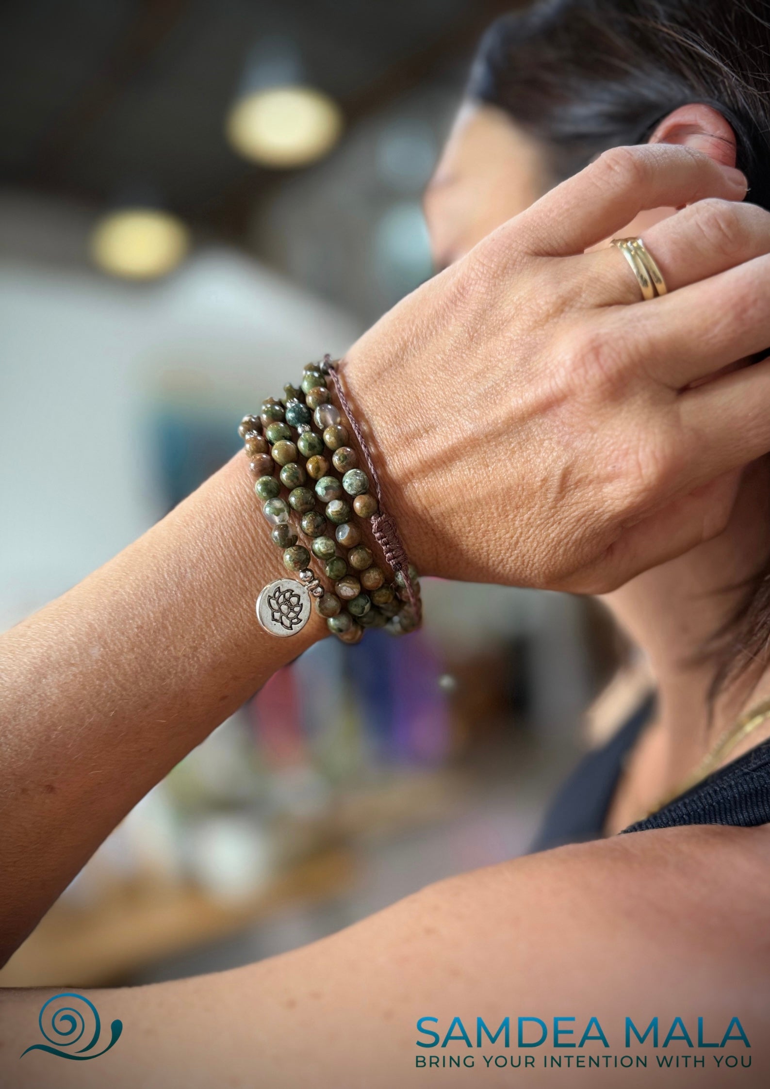 Mala bracelet with lotus charm