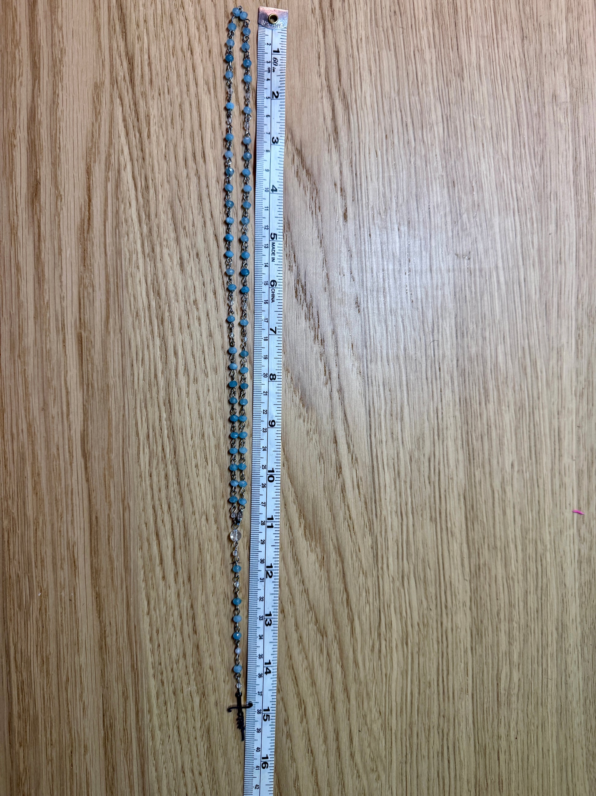 Measures of natural aquamarine rosary necklace, Classic Roman Catholic rosary