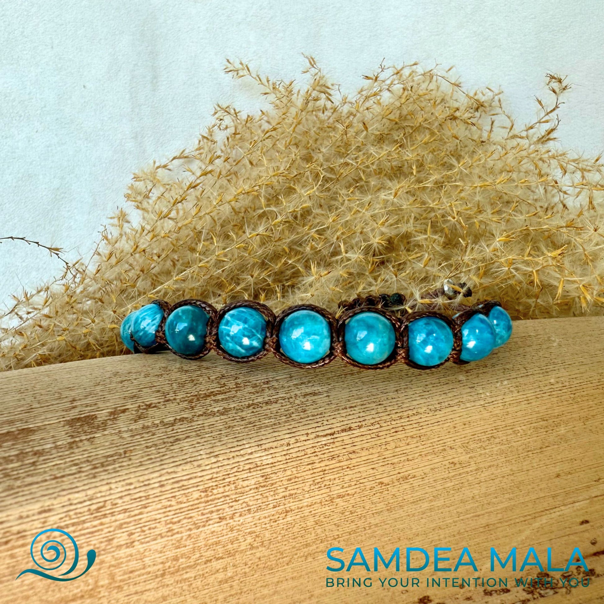 Brilliant blue bracelet beads, Meditation and mindfulness bracelet beads, Blue Apatite Tibetan bracelet for self-confidence. Shamballa blue bracelet, Tamashii style bracelet.