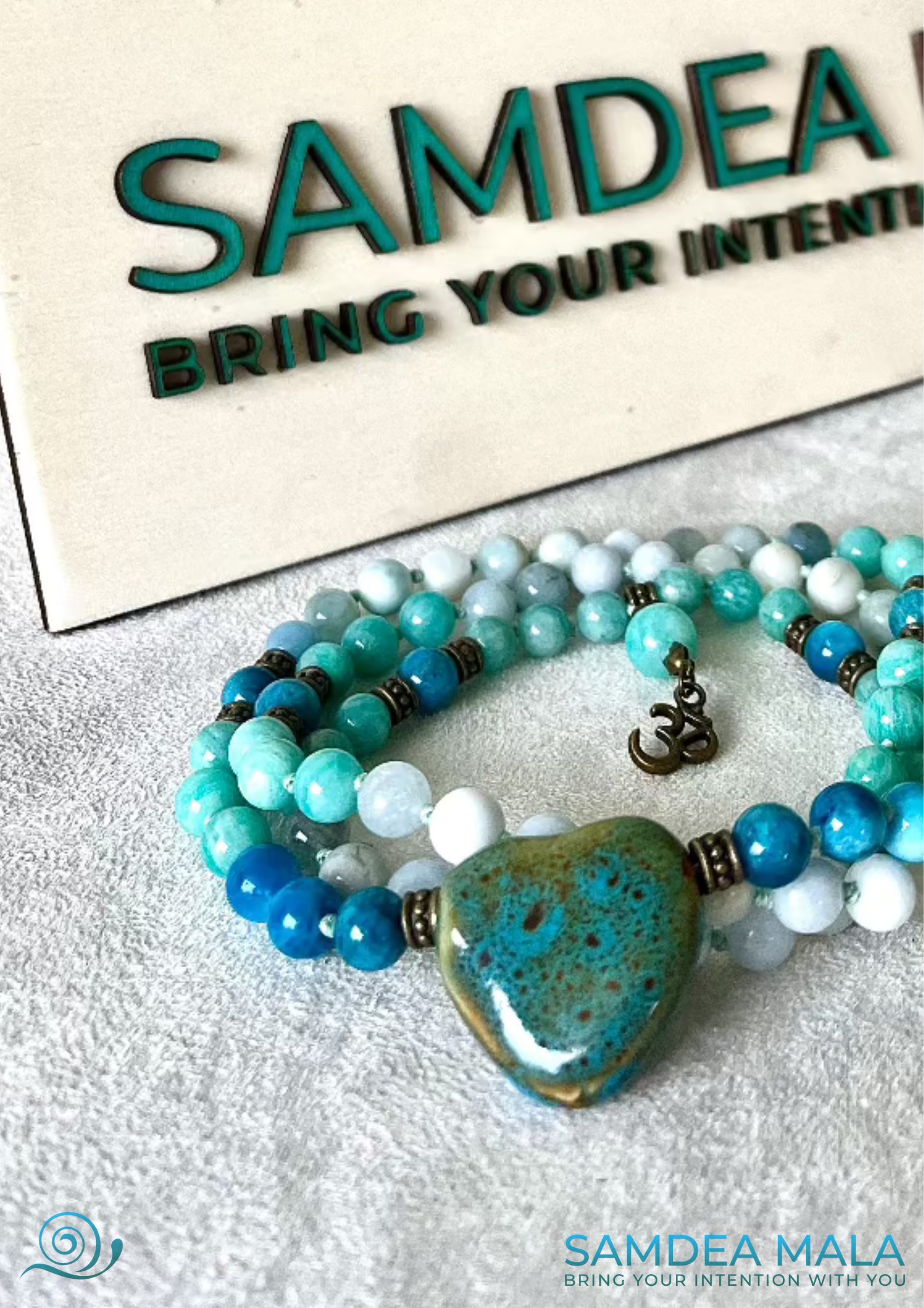 Mala or Short Mala in Apatite, Amazonite, and Aquamarine – Throat Chakra Healing and Compassionate Communication - Samdea Mala