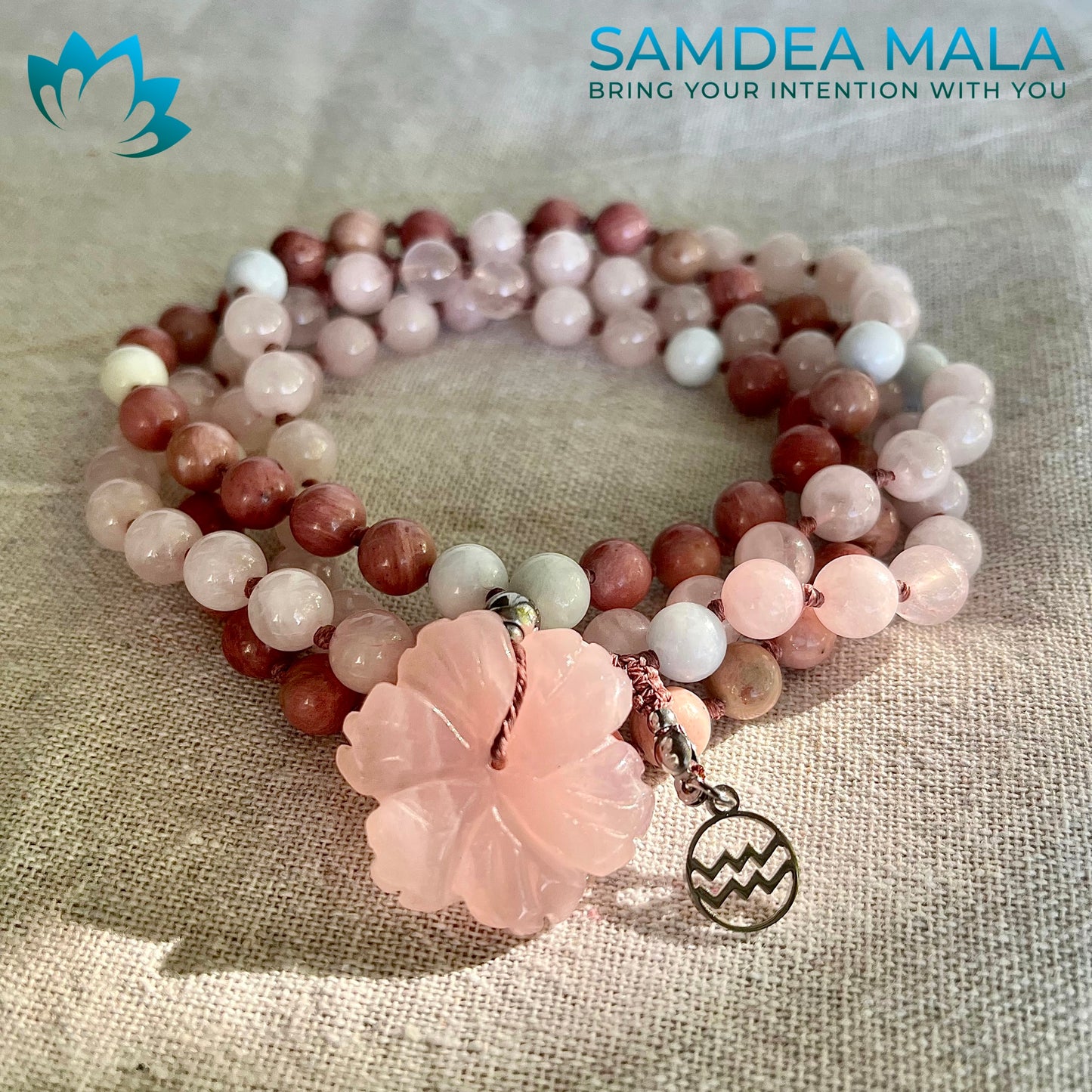 Mala for Aquarius - rose - meditation bracelet, intention bracelets, custom mala, tibetan wrist mala, energy crystals bracelets, spiritual mala, bracelets with crystals, custom mala bracelet, natural gemstones bracelets - Samdea Mala