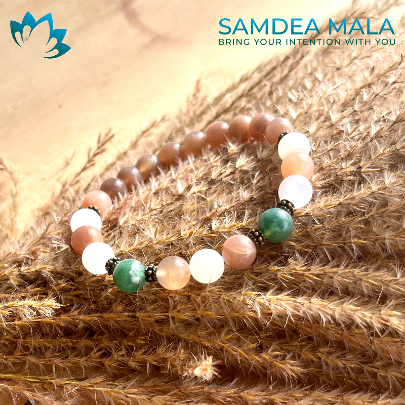 Elastic Bracelet Samdea Mala handmade rose, white and green