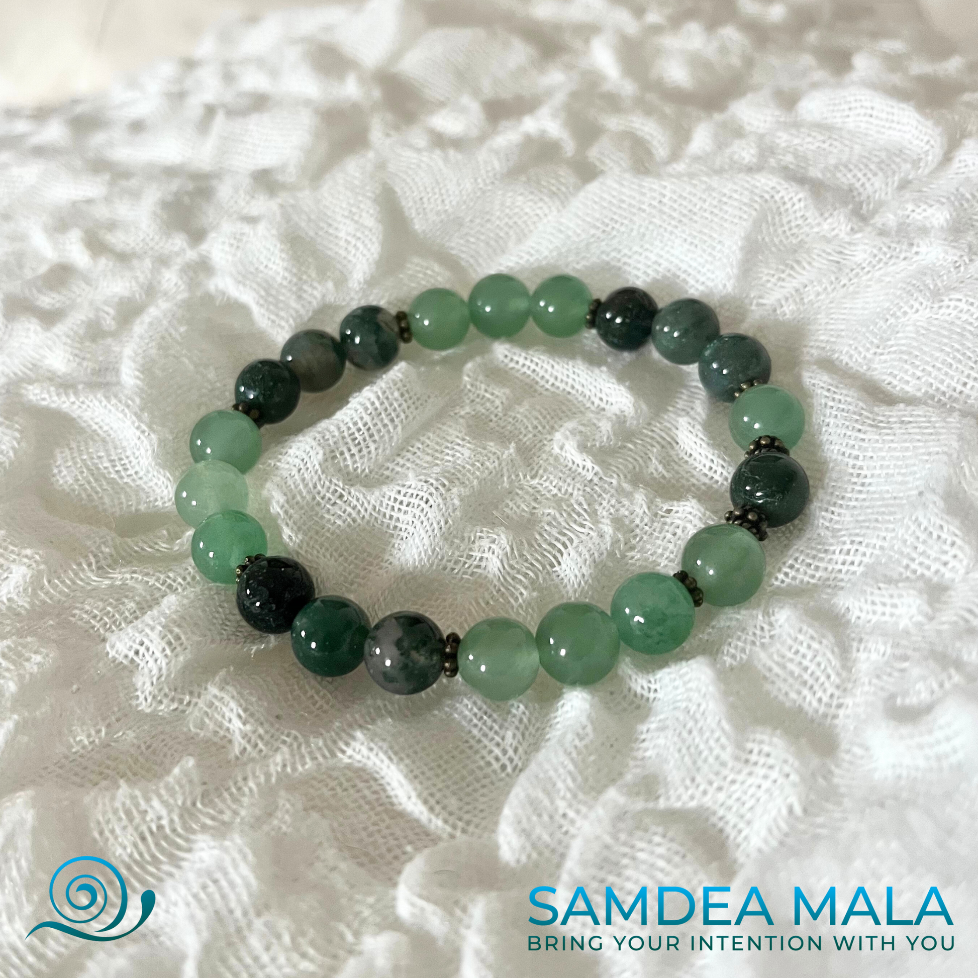 Personalized gemstone bracelet with elastic thread, green aventurine and mossa agate for aboundance e good luck