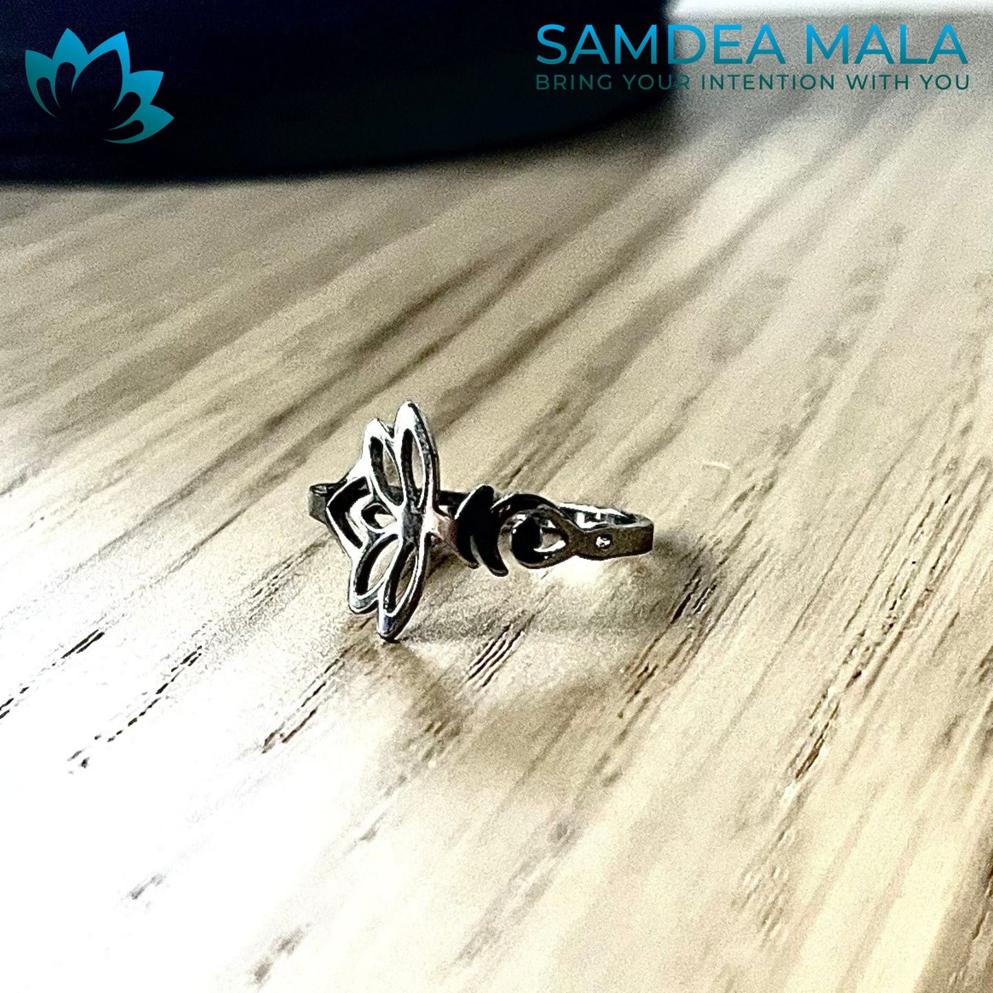 Unalome and Lotus Adjustable Ring – Stainless Steel Spiritual Jewelry - meditation bracelet, intention bracelets, custom mala, tibetan wrist mala, energy crystals bracelets, spiritual mala, bracelets with crystals, custom mala bracelet, natural gemstones bracelets - Samdea Mala