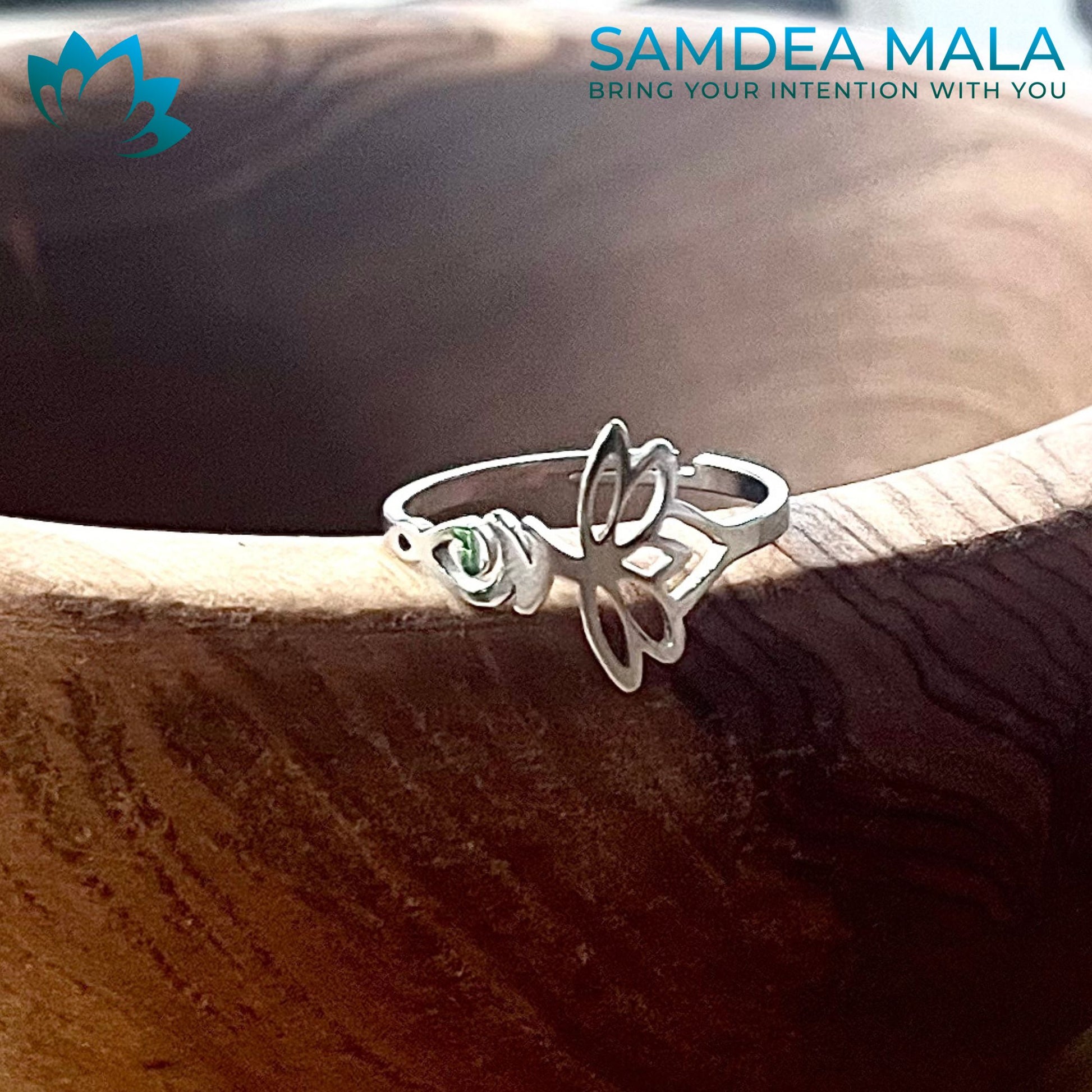 Unalome and Lotus Adjustable Ring – Stainless Steel Spiritual Jewelry - meditation bracelet, intention bracelets, custom mala, tibetan wrist mala, energy crystals bracelets, spiritual mala, bracelets with crystals, custom mala bracelet, natural gemstones bracelets - Samdea Mala