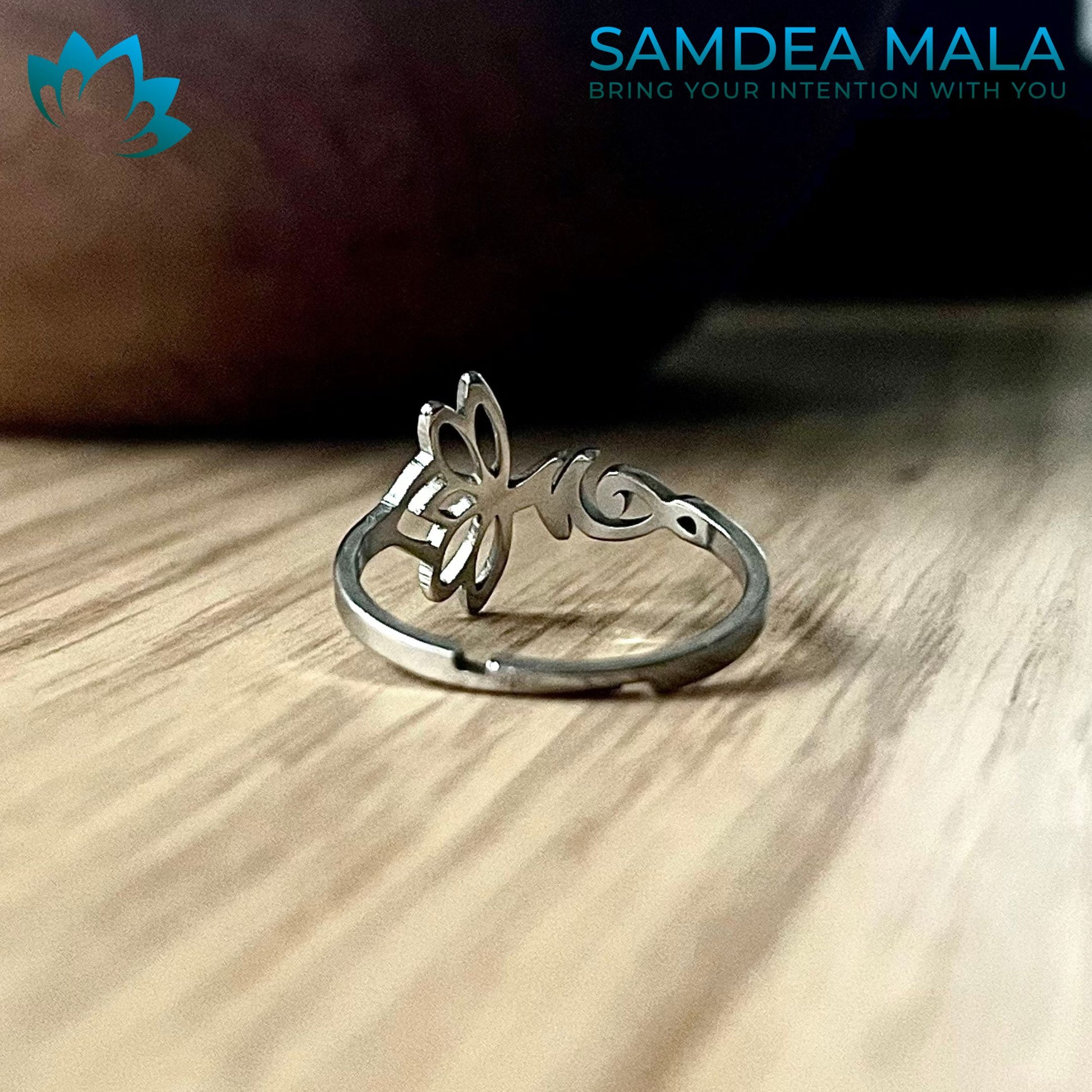 Unalome and Lotus Adjustable Ring – Stainless Steel Spiritual Jewelry - meditation bracelet, intention bracelets, custom mala, tibetan wrist mala, energy crystals bracelets, spiritual mala, bracelets with crystals, custom mala bracelet, natural gemstones bracelets - Samdea Mala