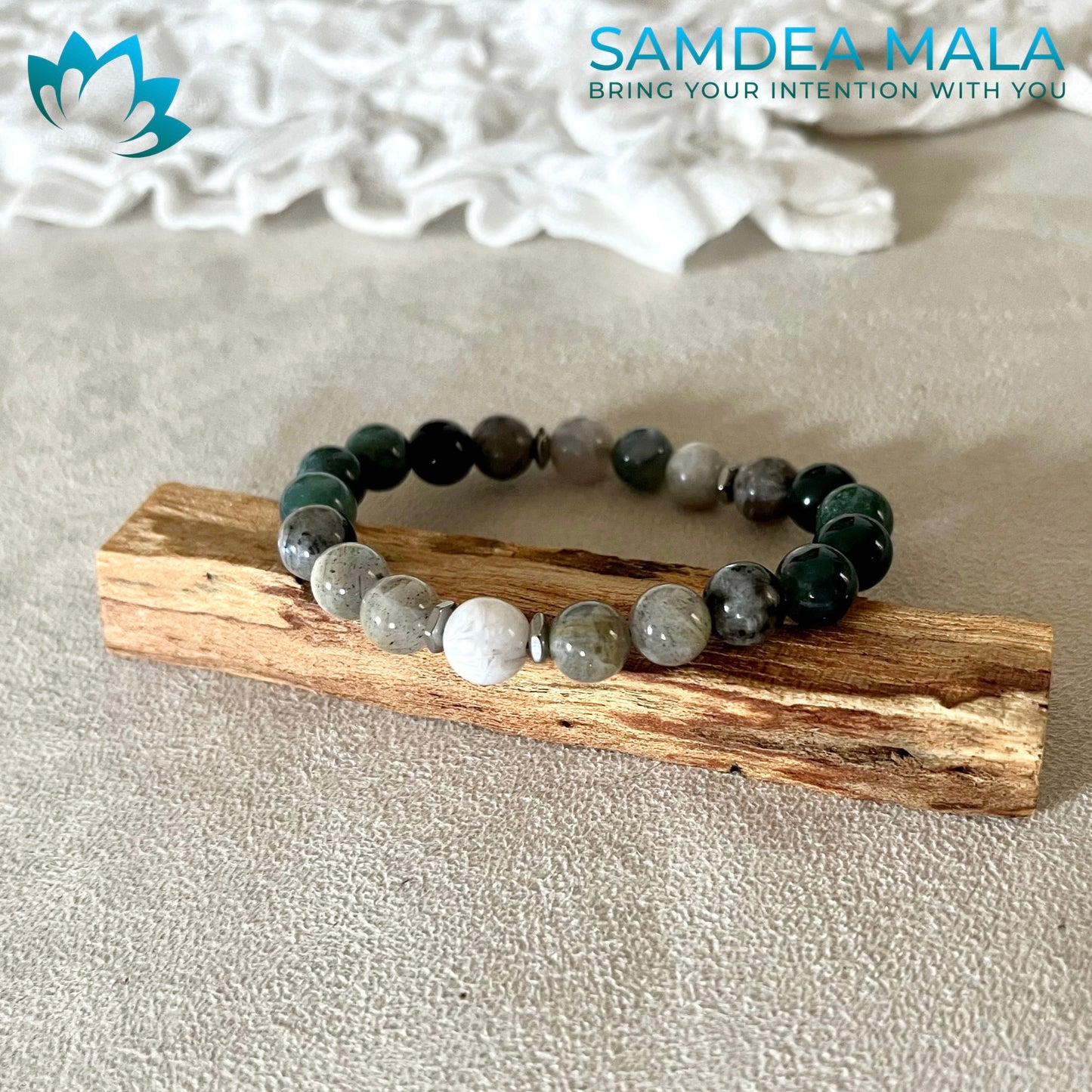 Custom Elastic Labradorite Bracelet - meditation bracelet, intention bracelets, custom mala, tibetan wrist mala, energy crystals bracelets, spiritual mala, bracelets with crystals, custom mala bracelet, natural gemstones bracelets - Samdea Mala