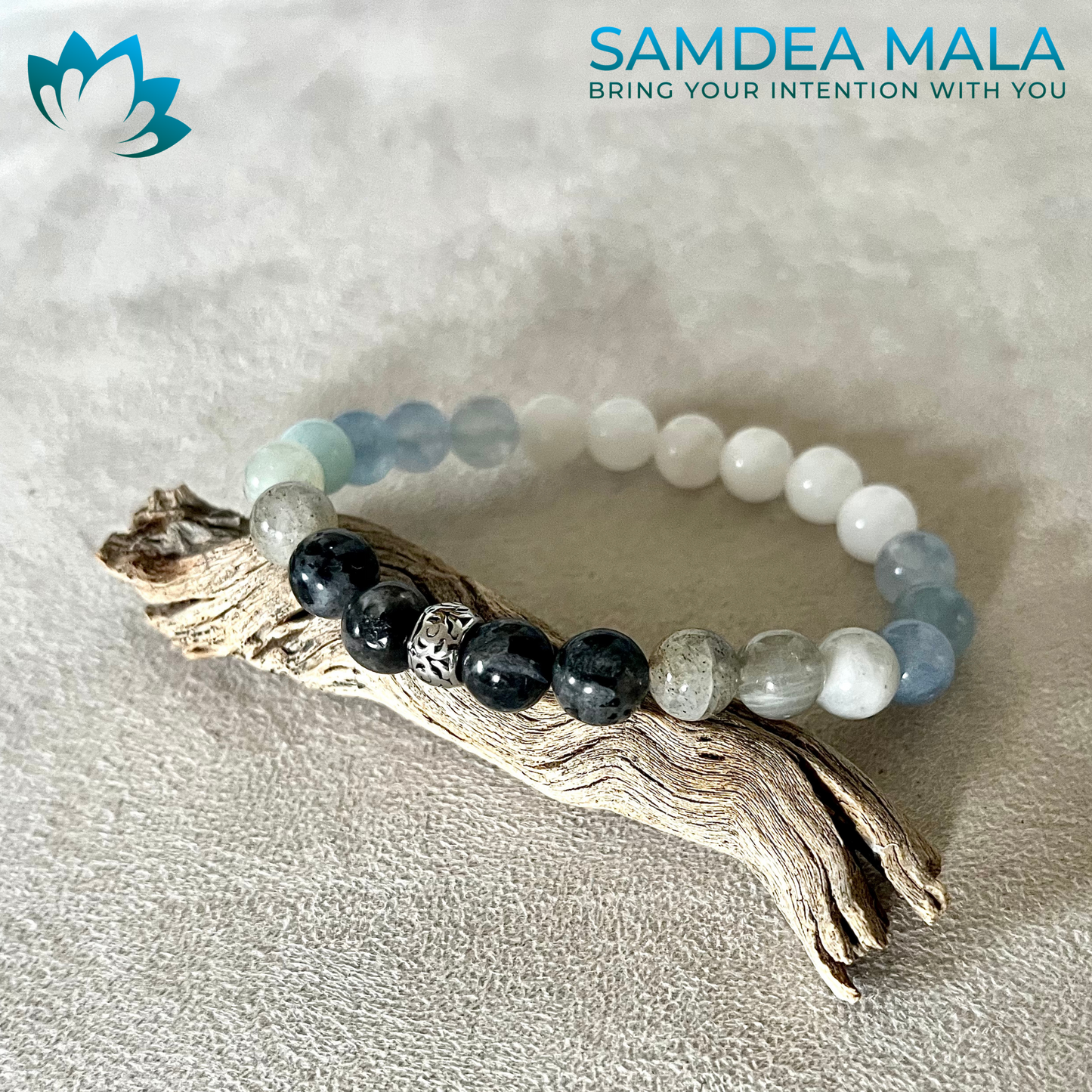 Custom Elastic Aquamarine Bracelet - meditation bracelet, intention bracelets, custom mala, tibetan wrist mala, energy crystals bracelets, spiritual mala, bracelets with crystals, custom mala bracelet, natural gemstones bracelets - Samdea Mala
