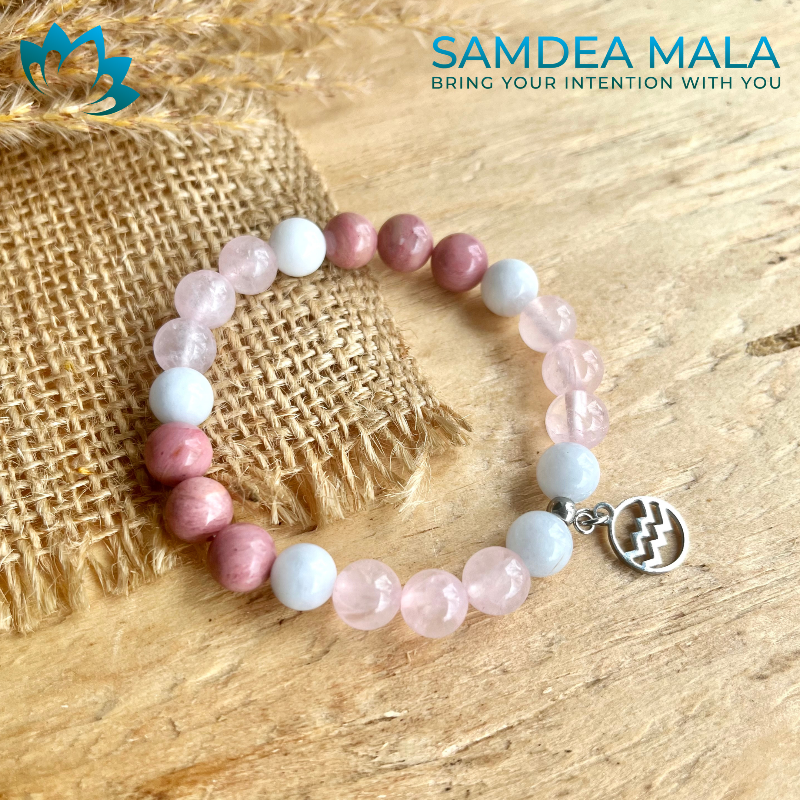 Bracelet for Aquarius - meditation bracelet, intention bracelets, custom mala, tibetan wrist mala, energy crystals bracelets, spiritual mala, bracelets with crystals, custom mala bracelet, natural gemstones bracelets - Samdea Mala