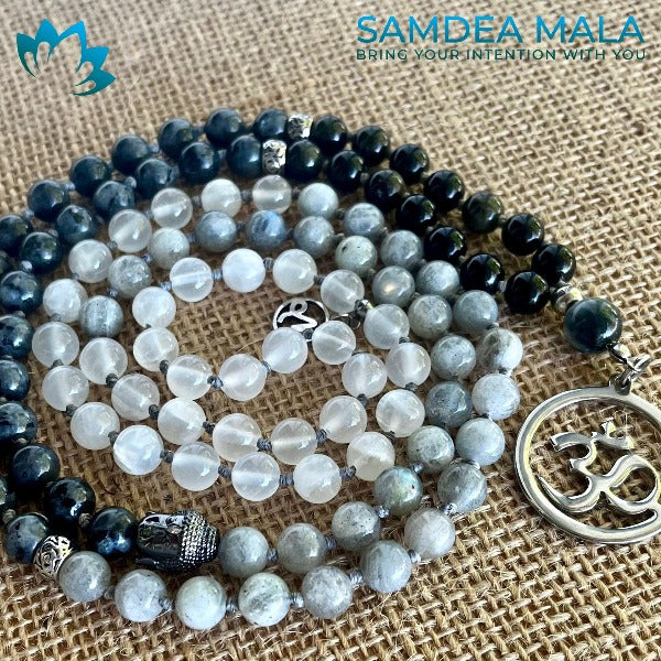 Mala Beads Necklace Handmade – Capricorn Mala in Obsidian, Labradorite & Selenite - meditation bracelet, intention bracelets, custom mala, tibetan wrist mala, energy crystals bracelets, spiritual mala, bracelets with crystals, custom mala bracelet, natural gemstones bracelets - Samdea Mala