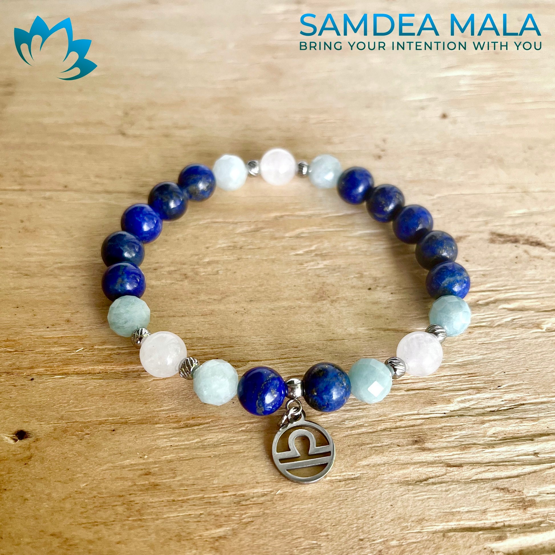 Libra Zodiac Bracelet – Lapis Lazuli, White Jade, Aquamarine for Balance & Self-Expression - meditation bracelet, intention bracelets, custom mala, tibetan wrist mala, energy crystals bracelets, spiritual mala, bracelets with crystals, custom mala bracelet, natural gemstones bracelets - Samdea Mala
