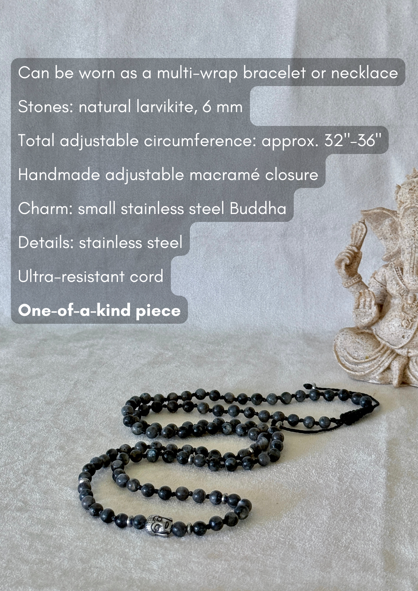 Larvikite Wrap Mala Bracelet with Buddha Charm - Samdea Mala
