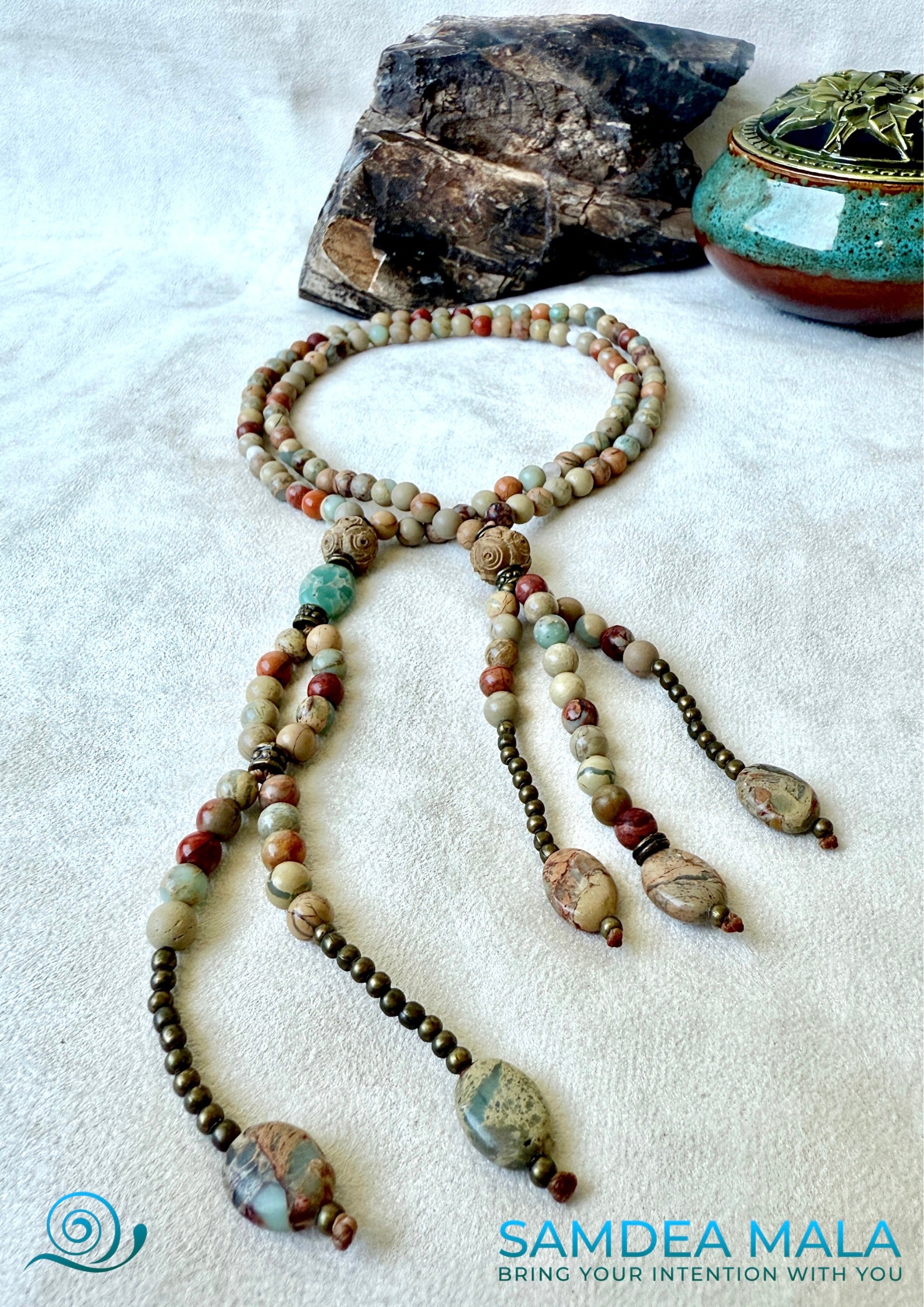 Crystals Juzu for Nichiren chanting Nam Myoho Renge Kyo. Japanese-style Juzu with tassels and natural stones. Buddhist necklace .